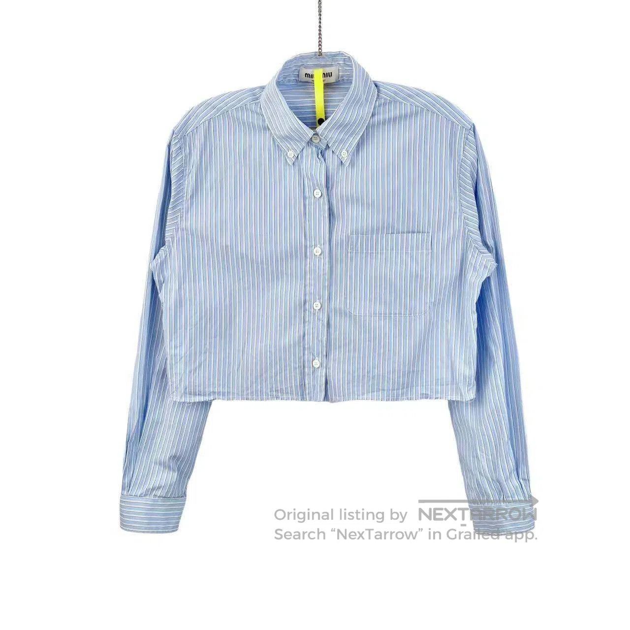 Miu Miu Miu Miu Striped embroidered monogram logo long-sleeved shi Size XXS / US 00 / IT 34 - 1 Thumbnail