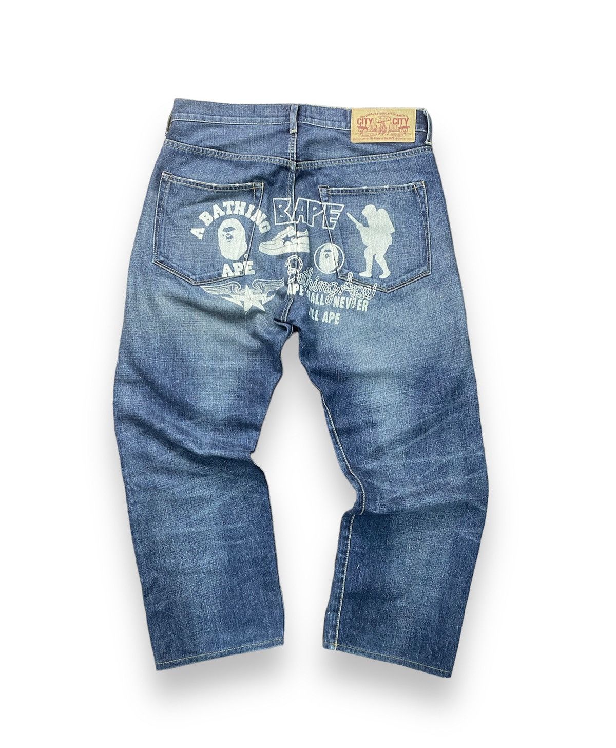 image of Bape Multi Logo Denim in Blue, Men's (Size 34)