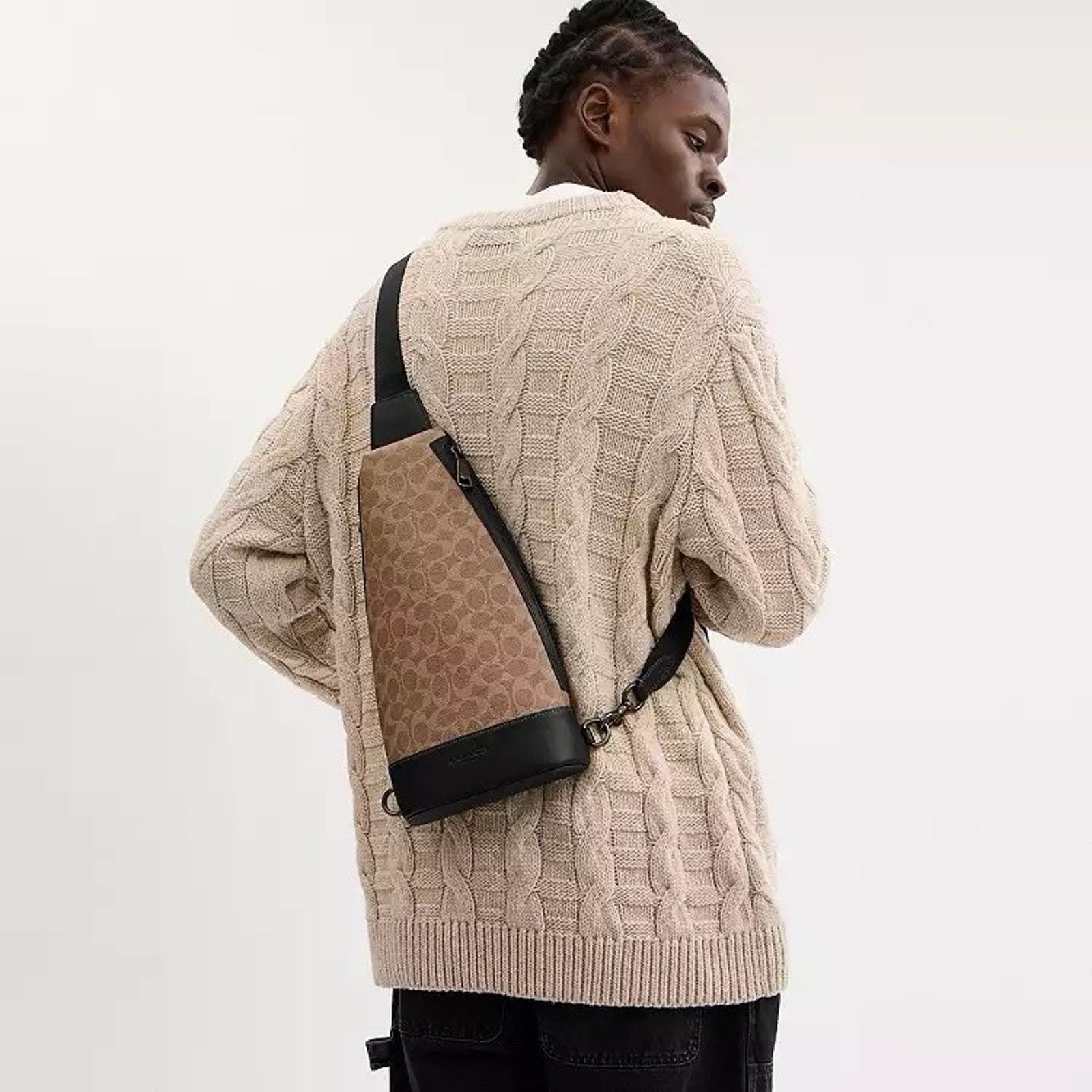 Coach NWT Coach CY801 Dominic Sling Pack Leather Tan/Black Size ONE SIZE - 7 Thumbnail