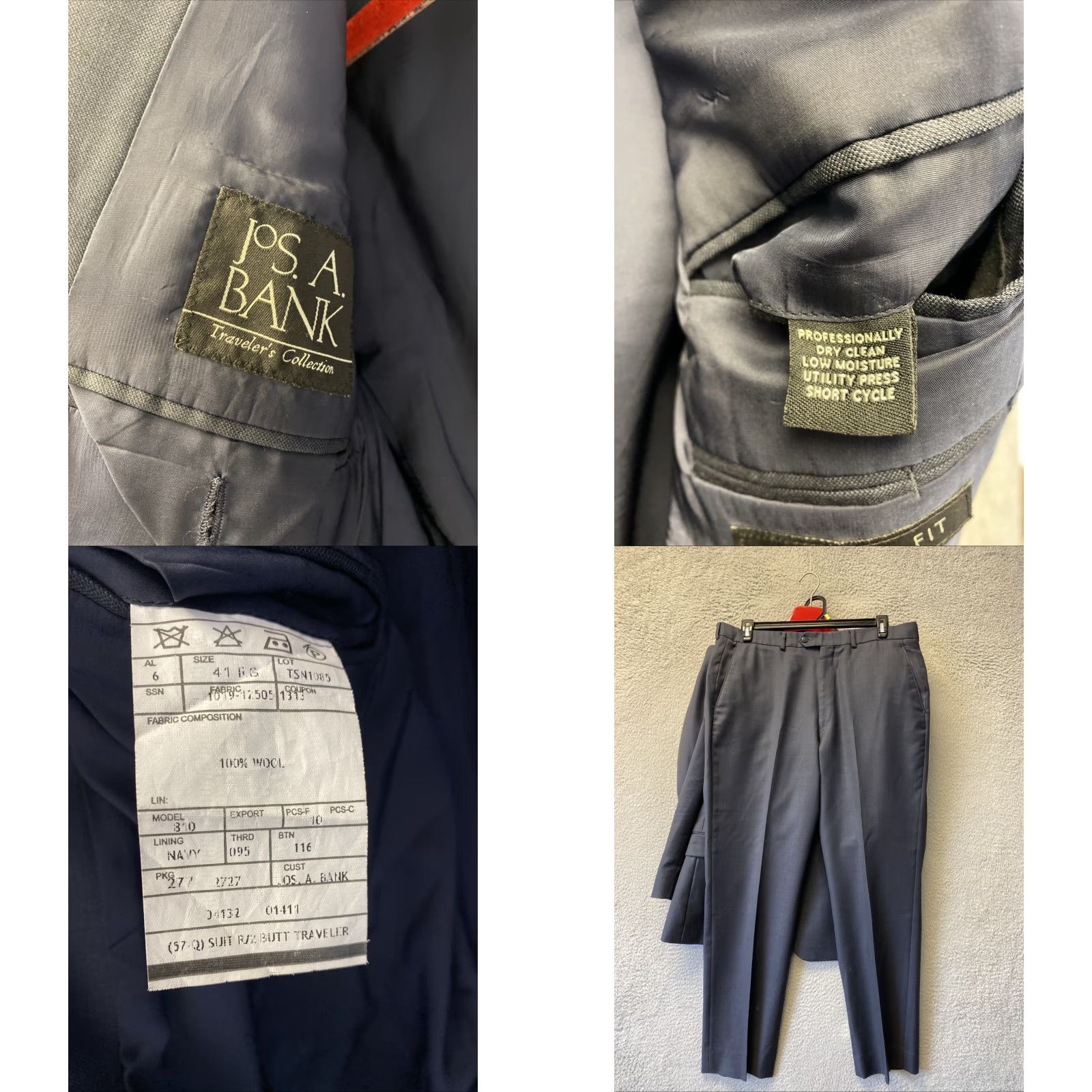 Jos. A. Bank Jos. A. Bank 41 R (36 W) Wool Suit Jacket Navy Blue 149-16 Size 42R - 9 Thumbnail