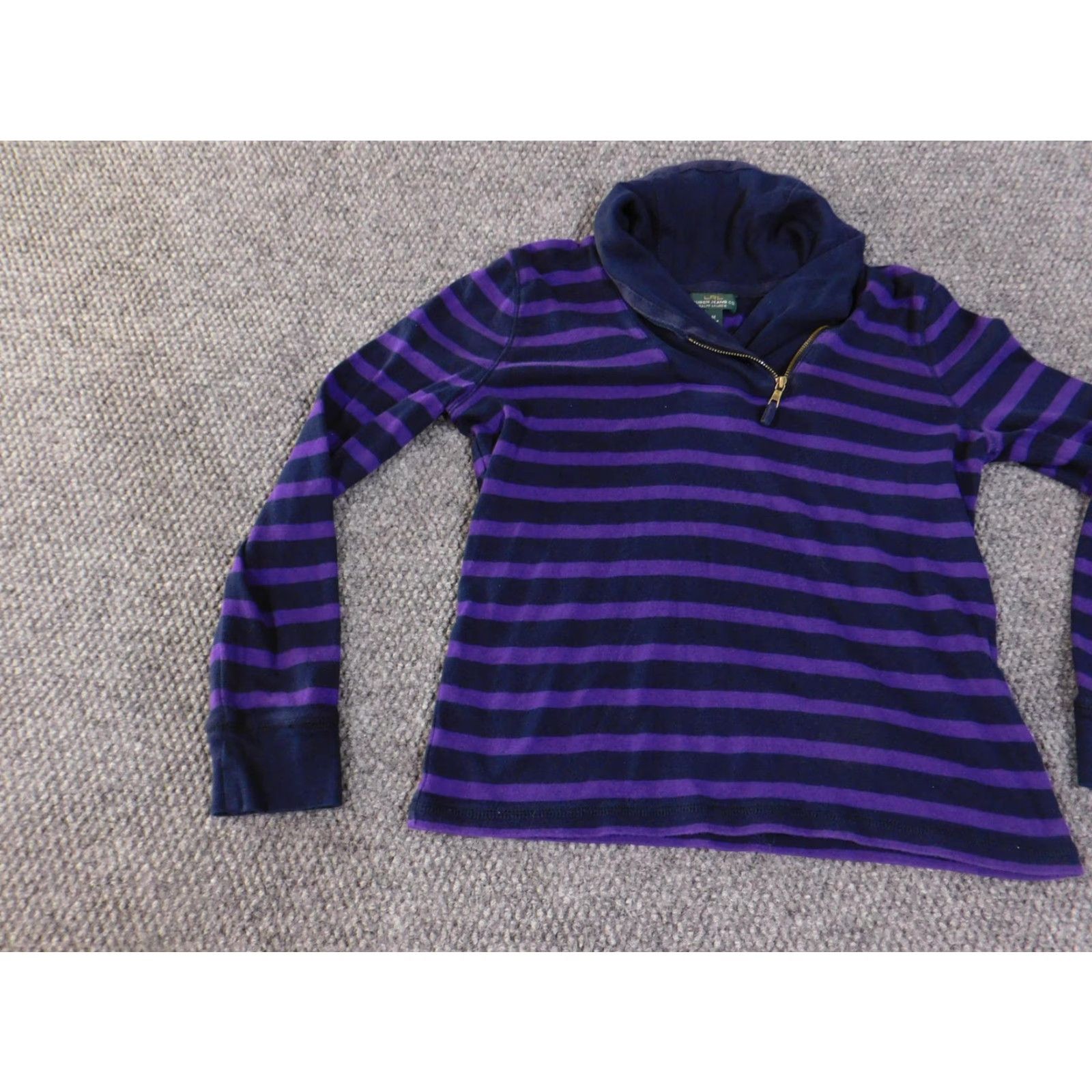 Ralph Lauren Lauren Ralph Lauren Sweater Womens Medium Navy Purple Stripe Cowl Quarter Zip Pullover Knit Zipper Long Sleeve Size M / US 6-8 / IT 42-44 - 3 Thumbnail