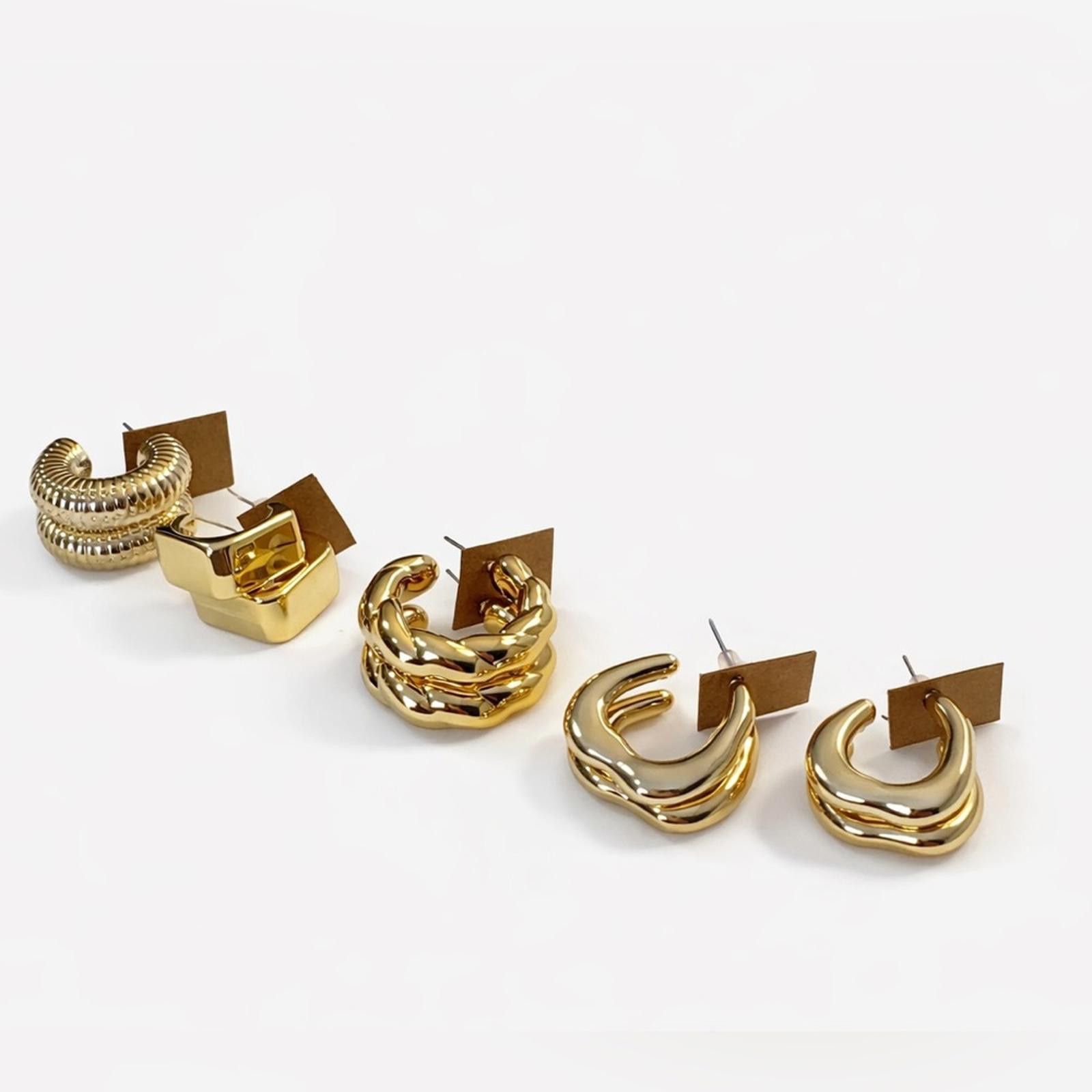 Other Chic Gold-Tone Textured Fashion Hoop Earrings Set of 5 Size ONE SIZE - 1 Thumbnail