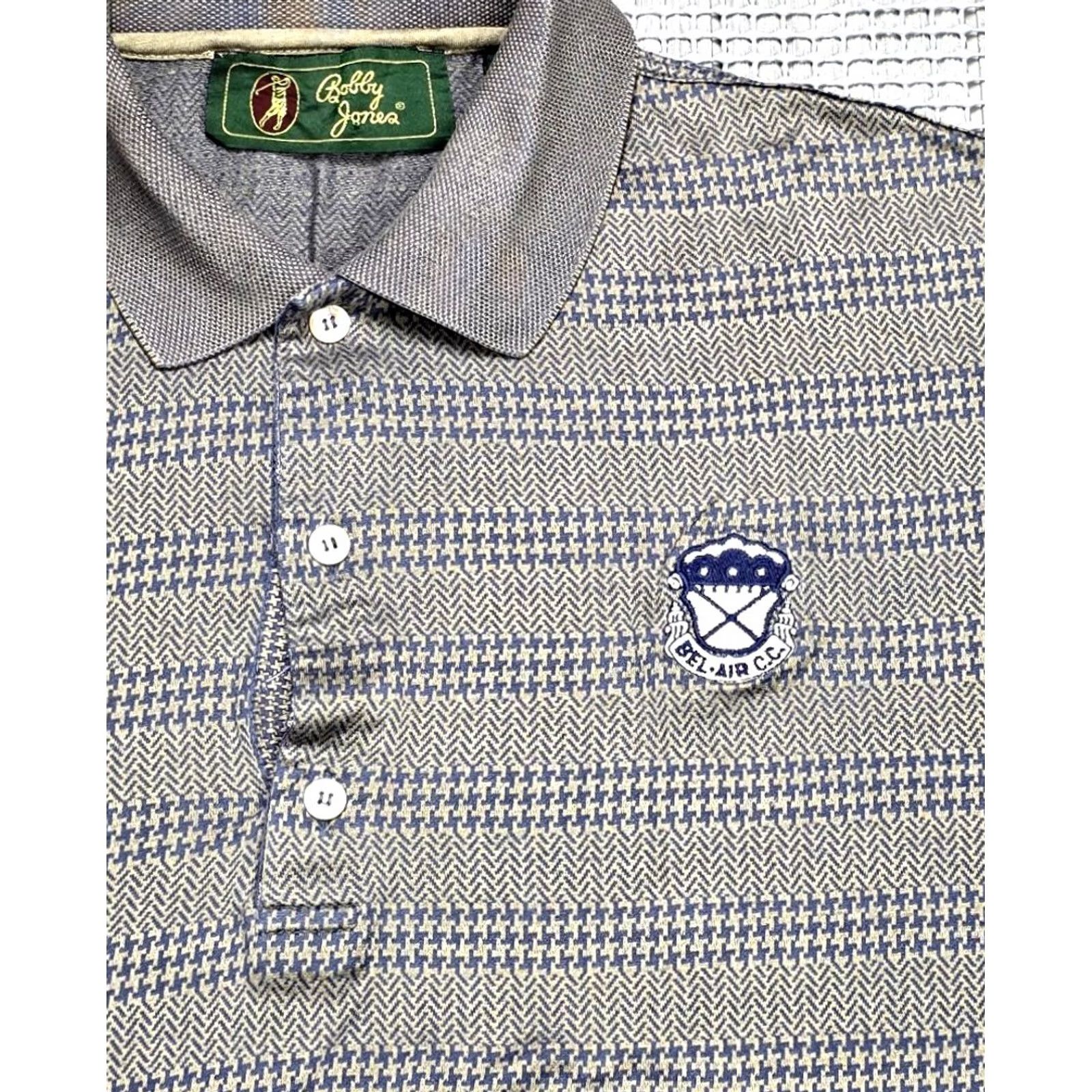 Vintage Bobby Jones Bel-Air C.C Embroidered Polo Shirt L Gray Houndstooth Button-Up Short Sleeve Italy Vintage Mens Size US L / EU 52-54 / 3 - 4 Thumbnail