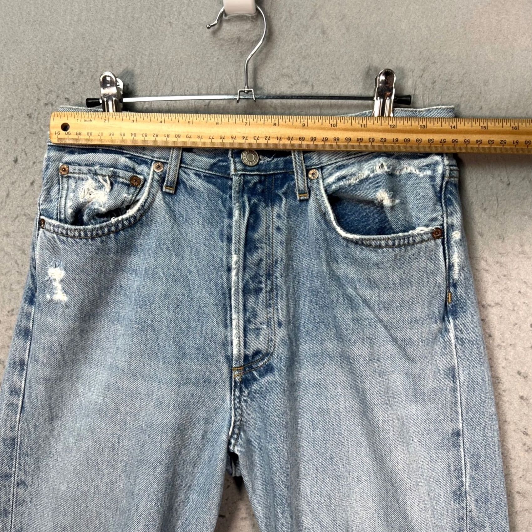 Agolde AGOLDE 90s High-Rise Distressed Light Wash Jeans Organic Cotton Womens Size 26 5-Pocket Blue Pants Straight Vintage: No Women Mens" Size 26" / US 2 / IT 38 - 6 Thumbnail