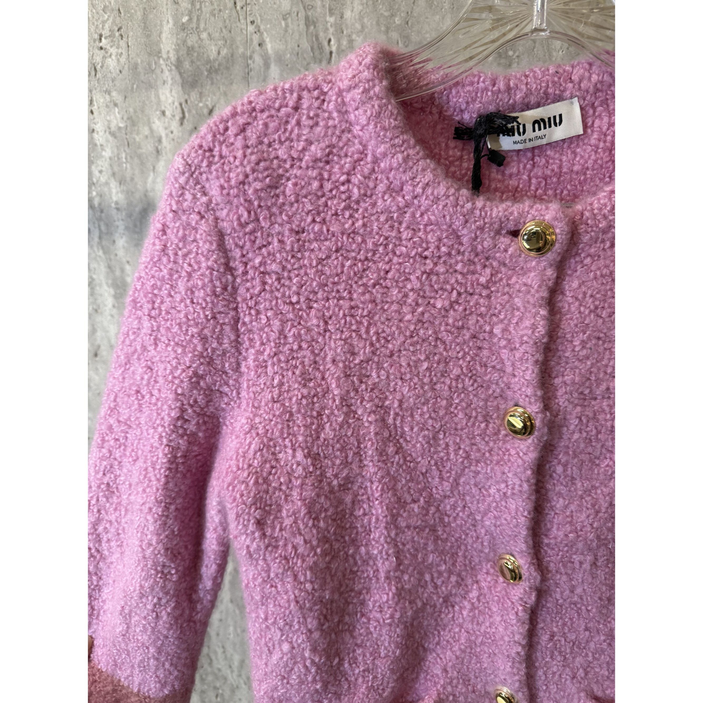 Miu Miu Miu Miu Pink Bouclé Wool-Blend Button-Up Cardigan With Pocke Size XS / US 0-2 / IT 36-38 - 8 Thumbnail