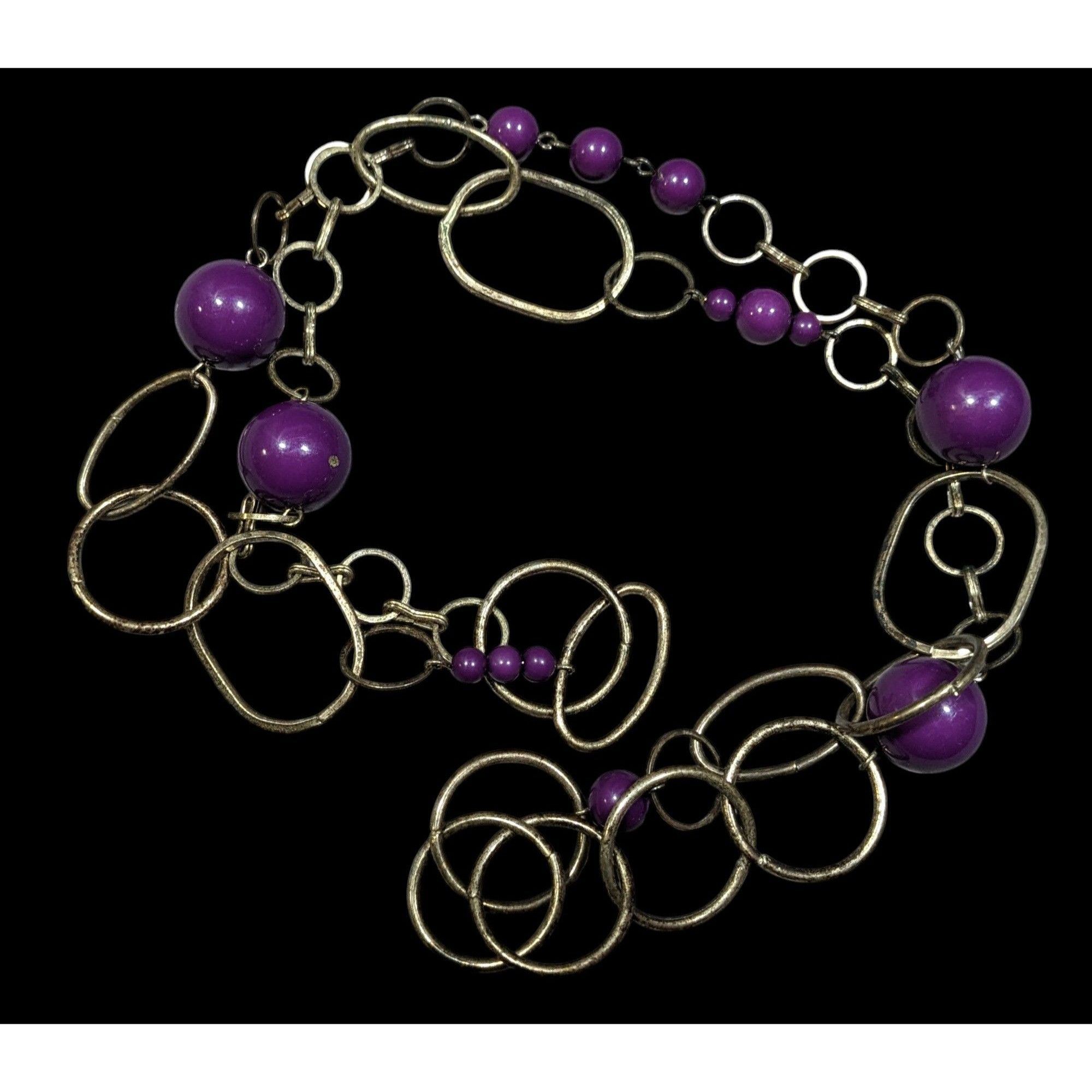 Other Chunky Silver Tone Chain Necklace With Purple Beads Size ONE SIZE - 1 Thumbnail