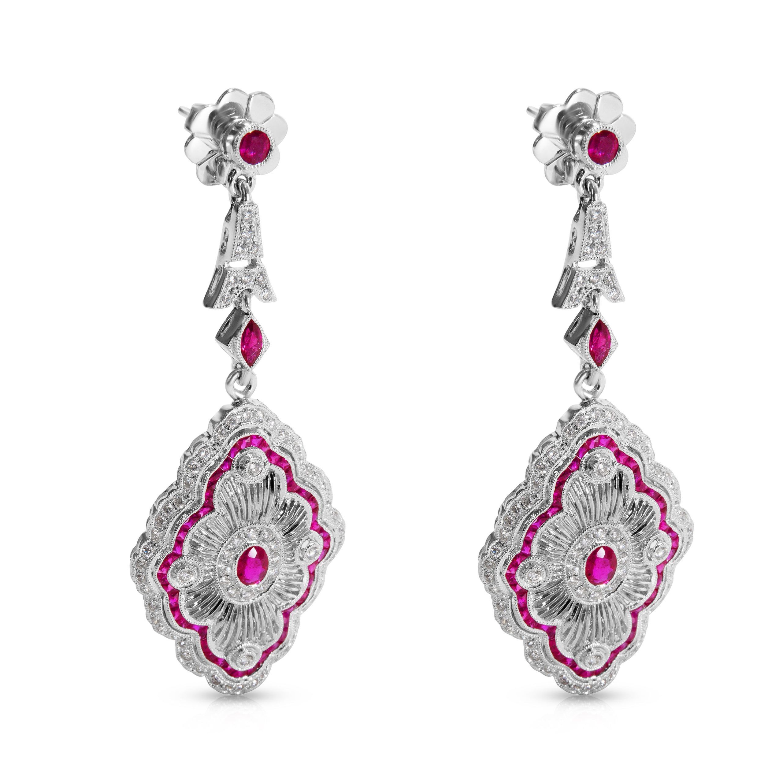 Other Deco Art Style Fashion Earrings in 18K White Gold (0.80 CTW) Size ONE SIZE - 1 Thumbnail