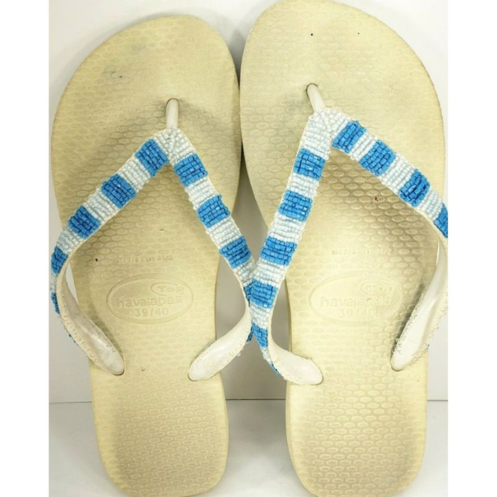 Vintage VINTAGE? No — Havaianas Flip Flops Women’s US Sz 7/8 Blue White Beaded Straps Sandal Women 7/8 Blue White Beaded Straps Casual Comfort Size US 7 / IT 37 - 6 Thumbnail