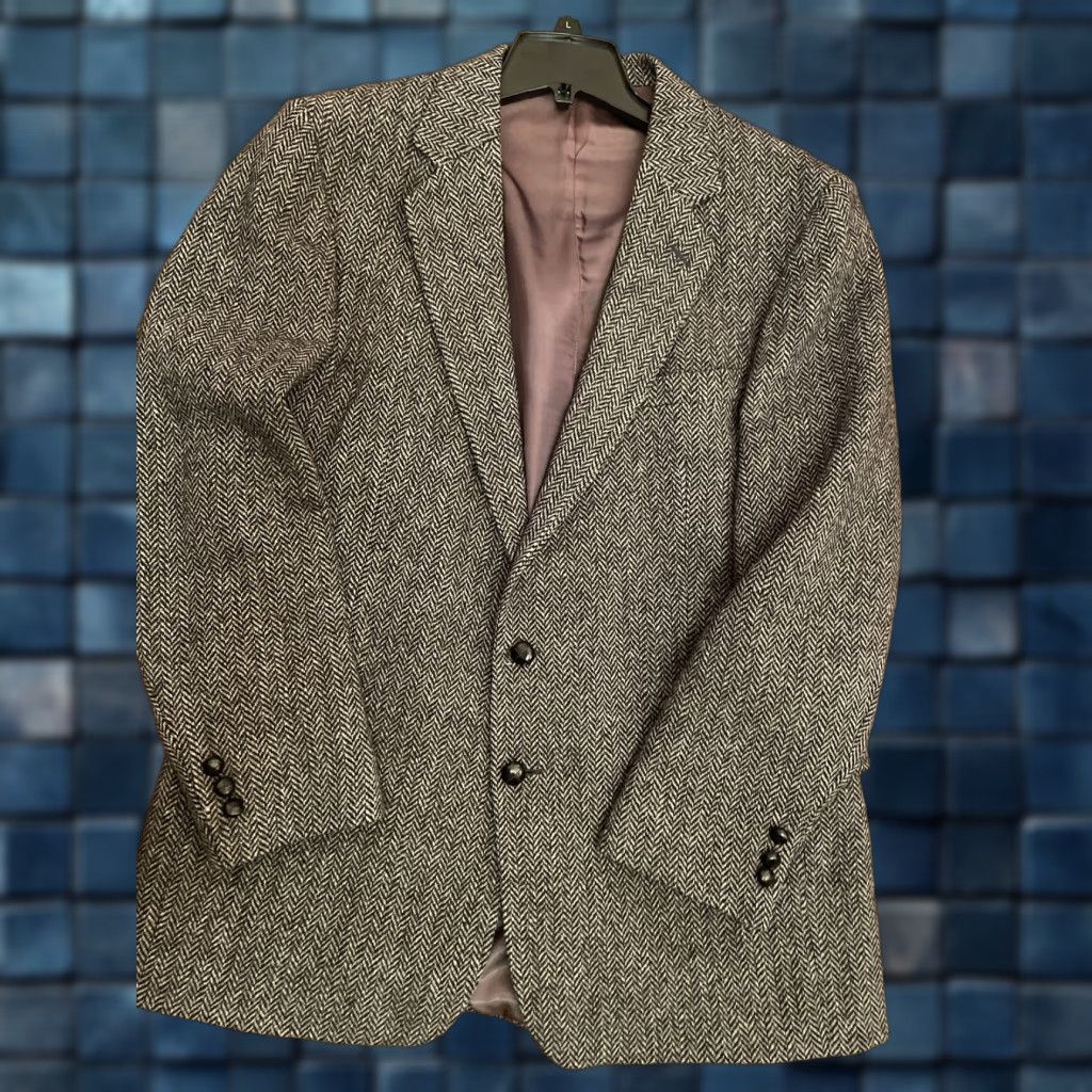 VINTAGE Hill & Archer Men Wool Blazer Jacket - Tweed Check Pattern 100% New Wool Size 44L Gray Single-Breasted Formal & Casual