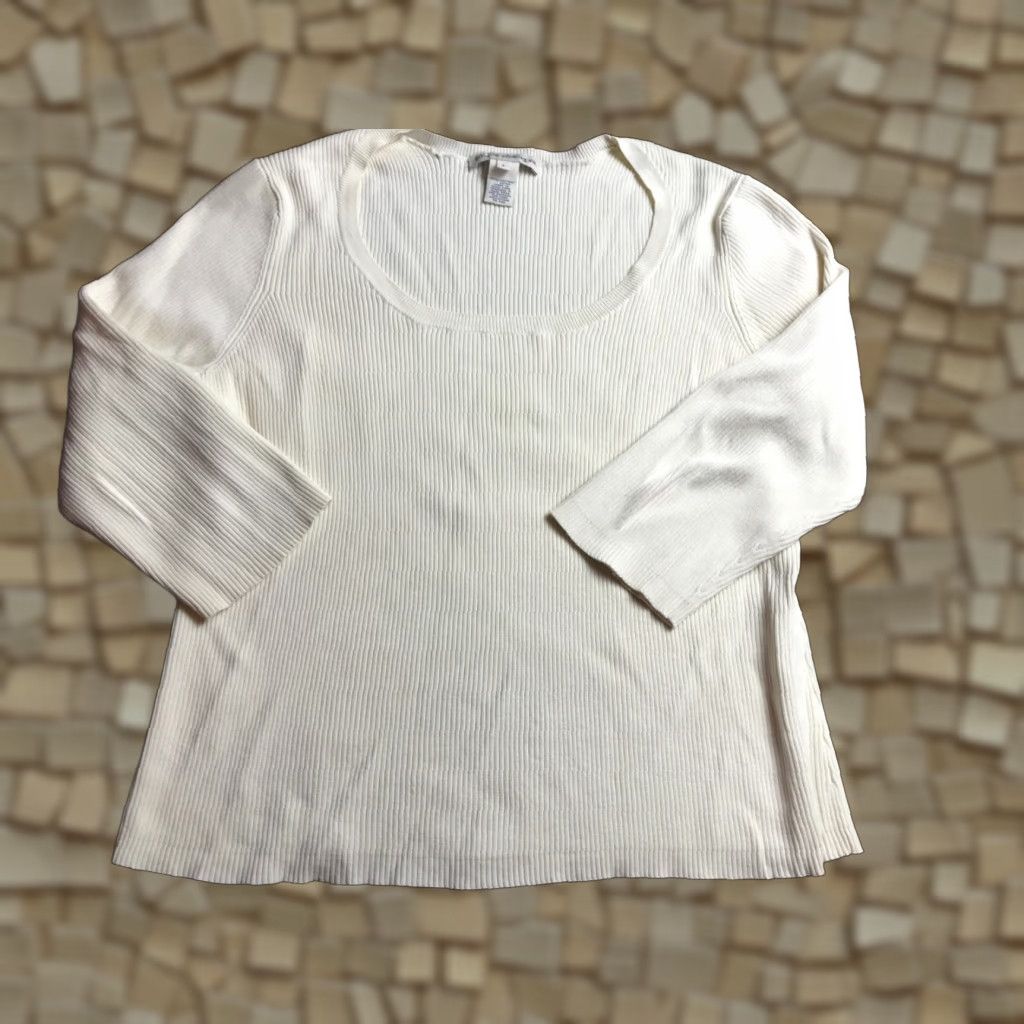 Vintage Telluride Clothing Co. Shirt Women's Large Cream Ribbed 3/4 Sleeve Size L / US 10 / IT 46 - 1 Thumbnail