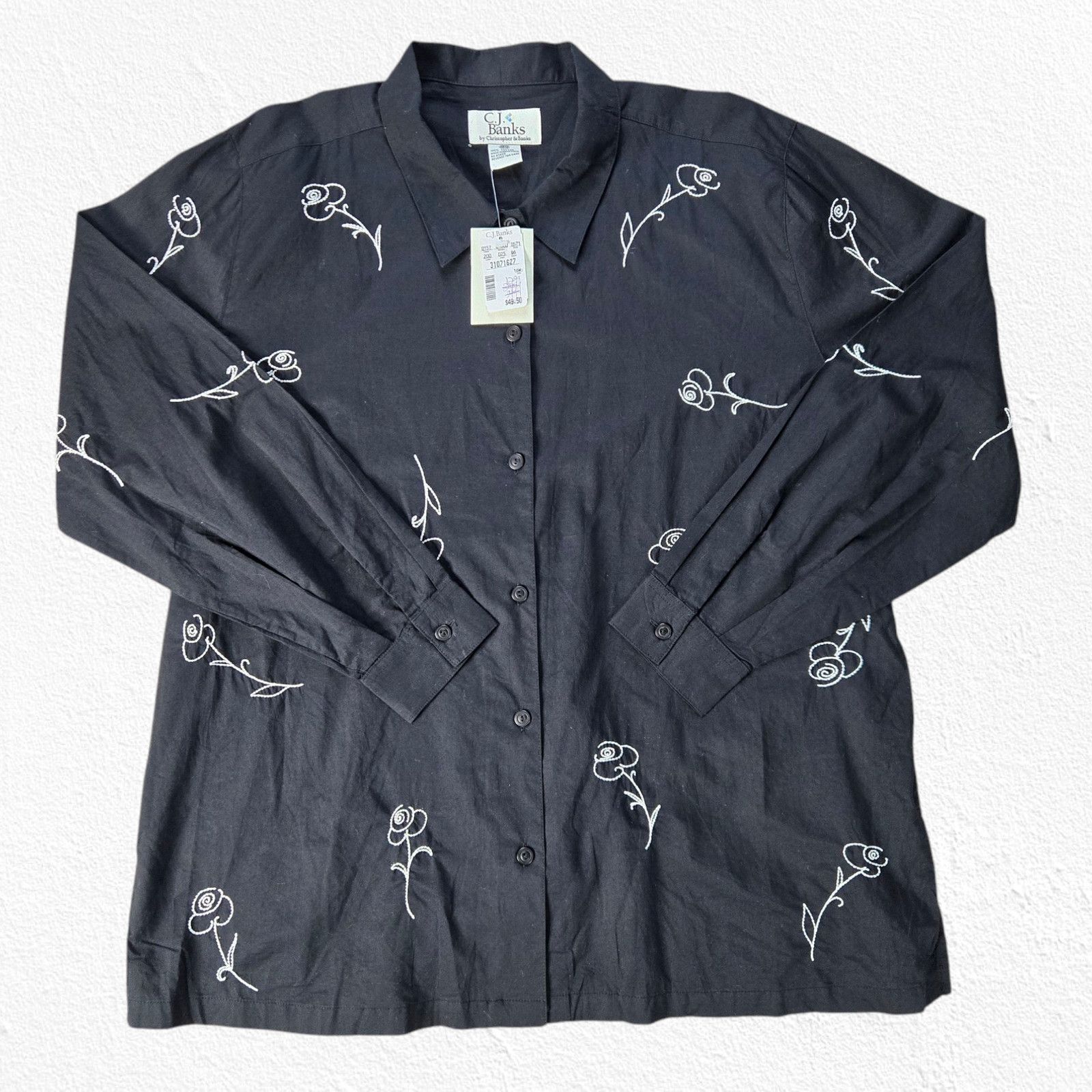 Vintage Y2K Black Floral Embroidered Button Down Shirt Size 16W Size XXL / US 16-18 / IT 52-54 - 2 Thumbnail