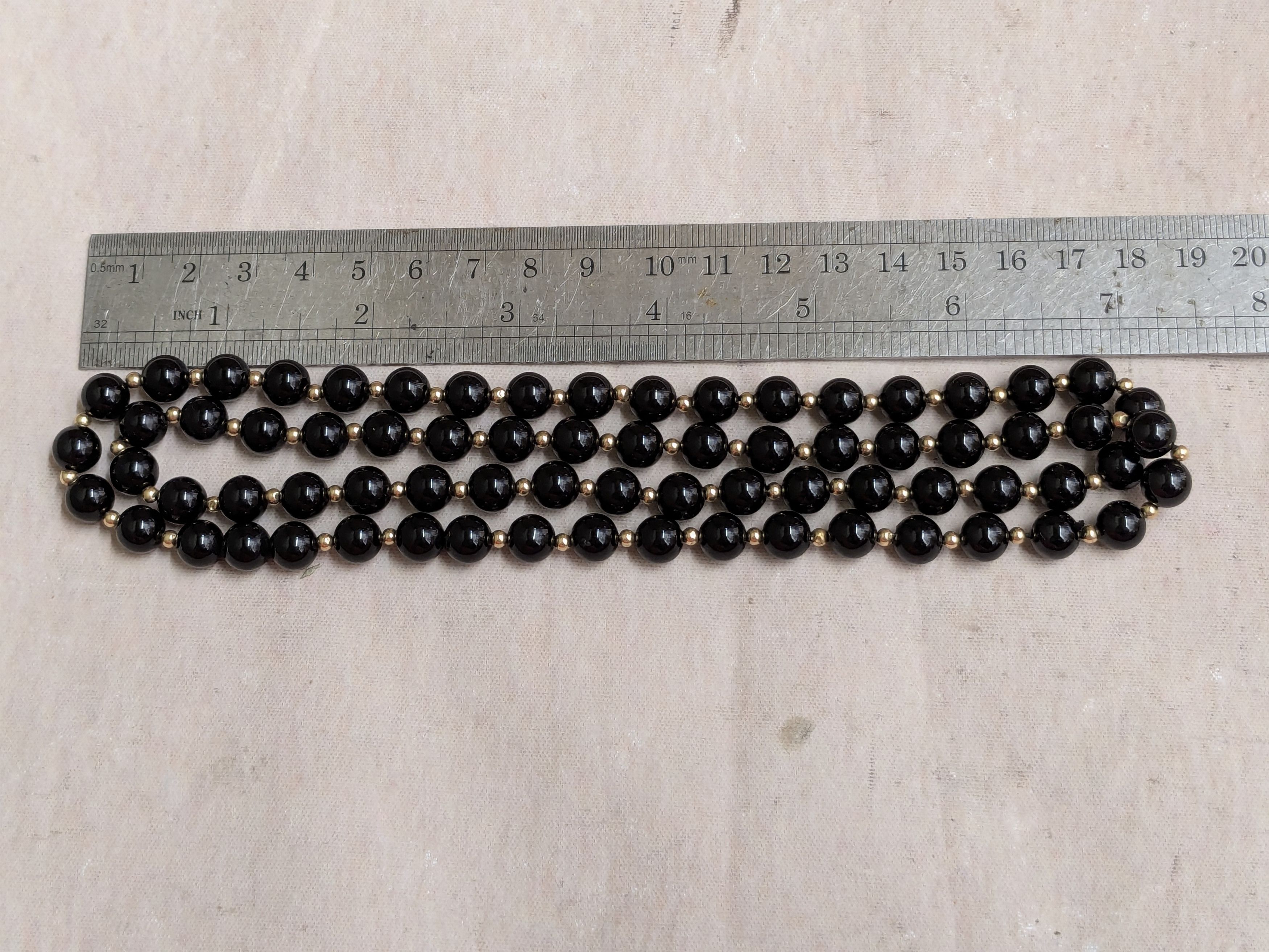 Vintage Black onyx 13k gold necklace 30" Beads Round Sphere Size ONE SIZE - 11 Thumbnail