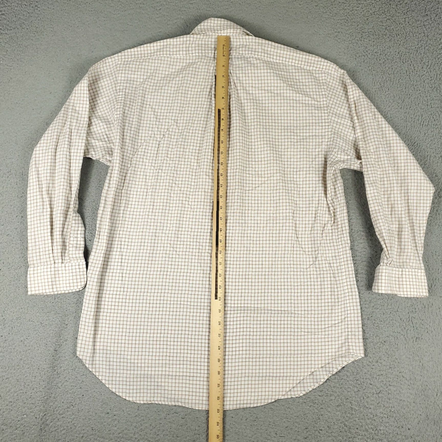 Ralph Lauren VINTAGE Ralph Lauren Dress Shirt Mens 16 Beige Check Long Sleeve Cotton Regular Fit Business Casual Formal Men Size 42R - 5 Thumbnail
