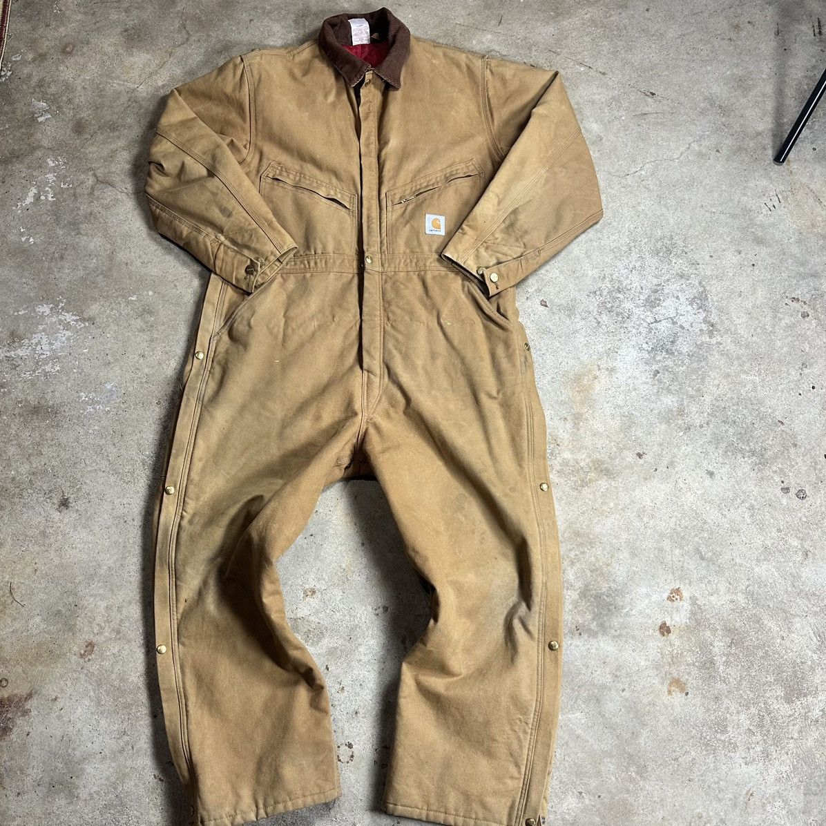 Carhartt Vintage 90s Made in USA Tan Carhartt Quilt Lined Coveralls Size US 40 / EU 56 - 1 Thumbnail