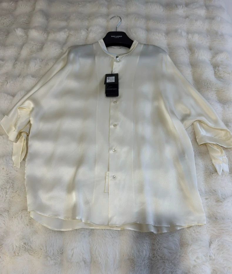 Saint Laurent Paris Saint Laurent Paris Platinum Ribbon Silk Shirt 2505-Nextarr Size US XXS / EU 40 - 1 Thumbnail