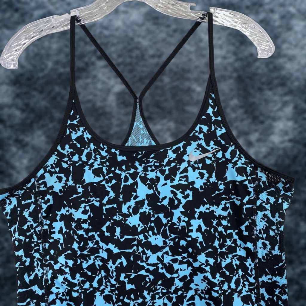 Nike Nike Dri-Fit Tank Top Womens L Blue Animal Print Strappy T Back Camisole Exercise Shirt Size L / US 10 / IT 46 - 1 Thumbnail
