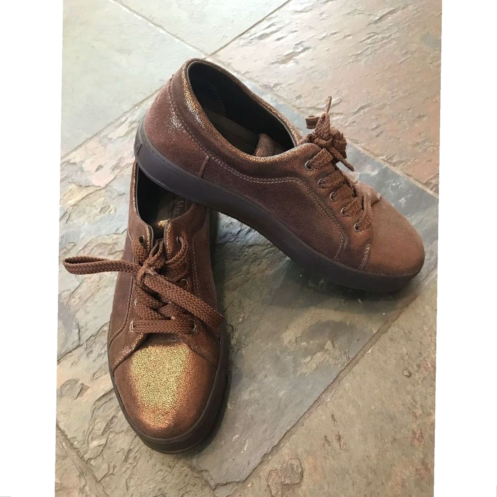 Max Mara Max Mara Women Copper Metallic Maxiv Leather Lace Up Tie Sneakers EU 38 US 7.5 Size US 8 / IT 38 - 2 Thumbnail