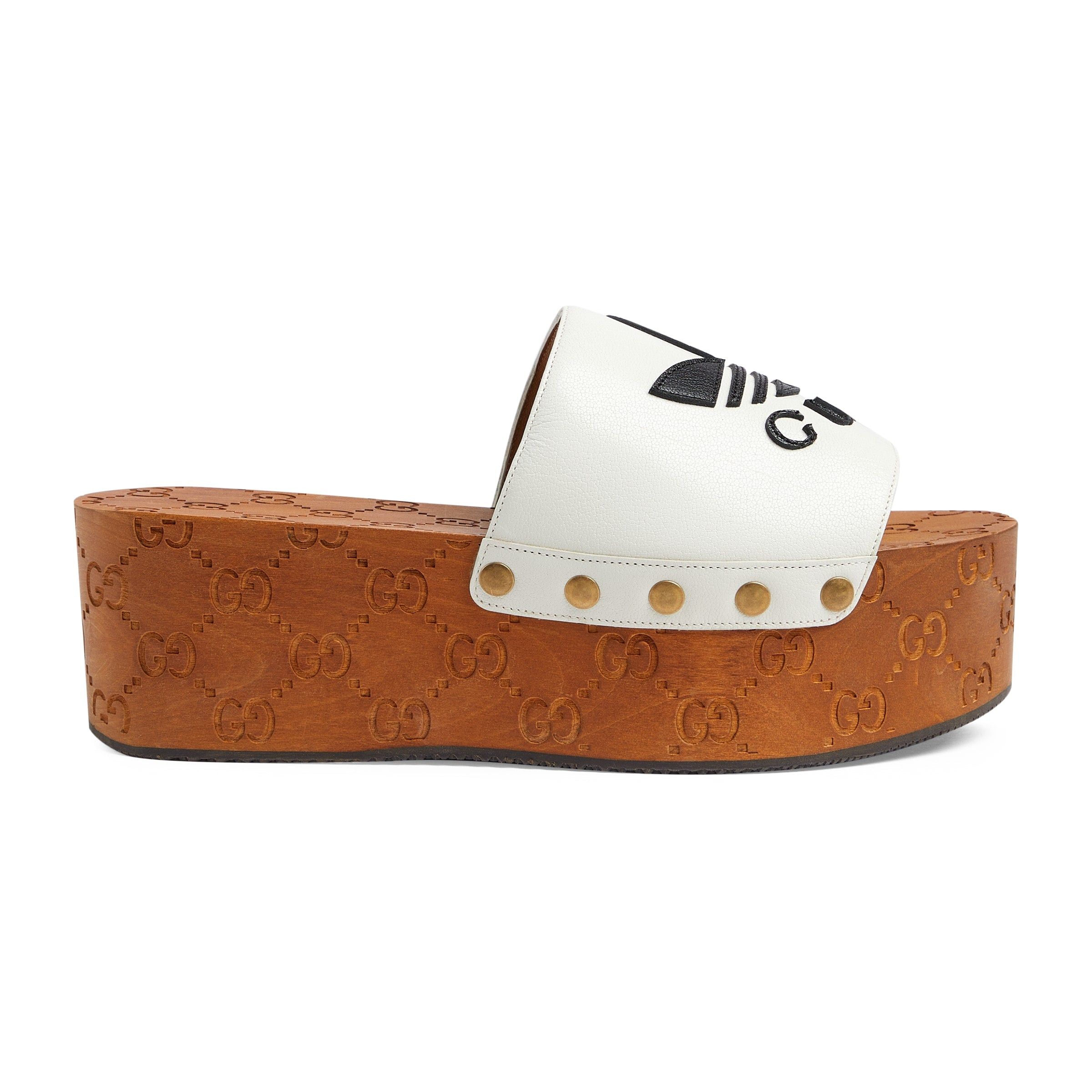 image of Gucci X Adidas GG Leather Clogs Size 38 in White, Women's