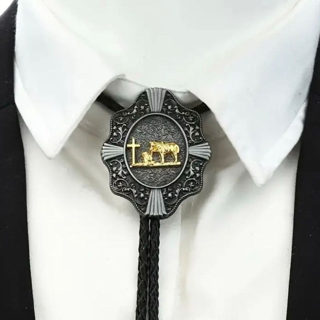 Other Western Oval Concho Bolo Tie Mens Thank God For Cowboys Size ONE SIZE - 1 Thumbnail
