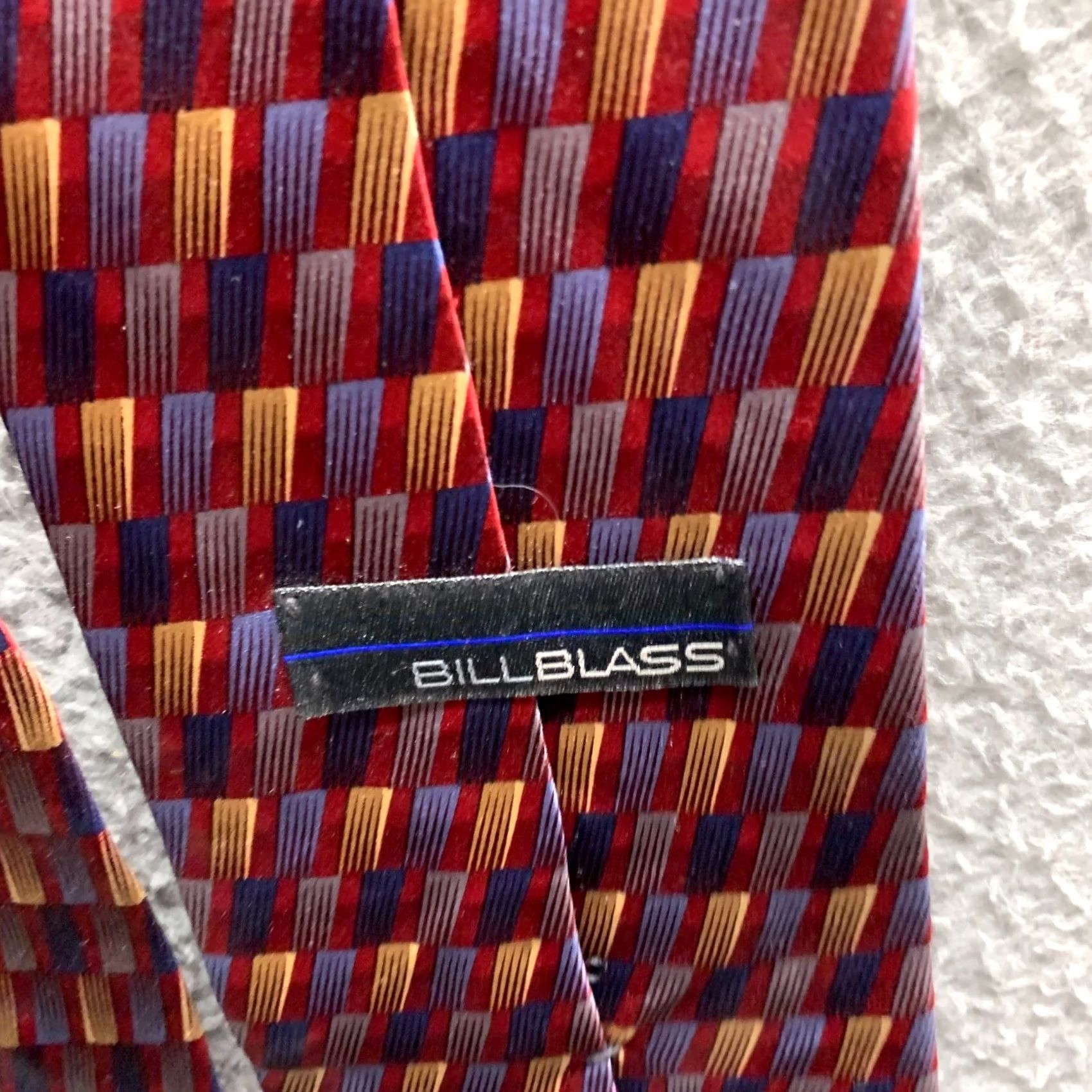 Bill Blass VINTAGE Bill Blass Tie Red Blue Mens 3.75 Inch 100% Silk Neck Made in USA Formal Size ONE SIZE - 5 Thumbnail