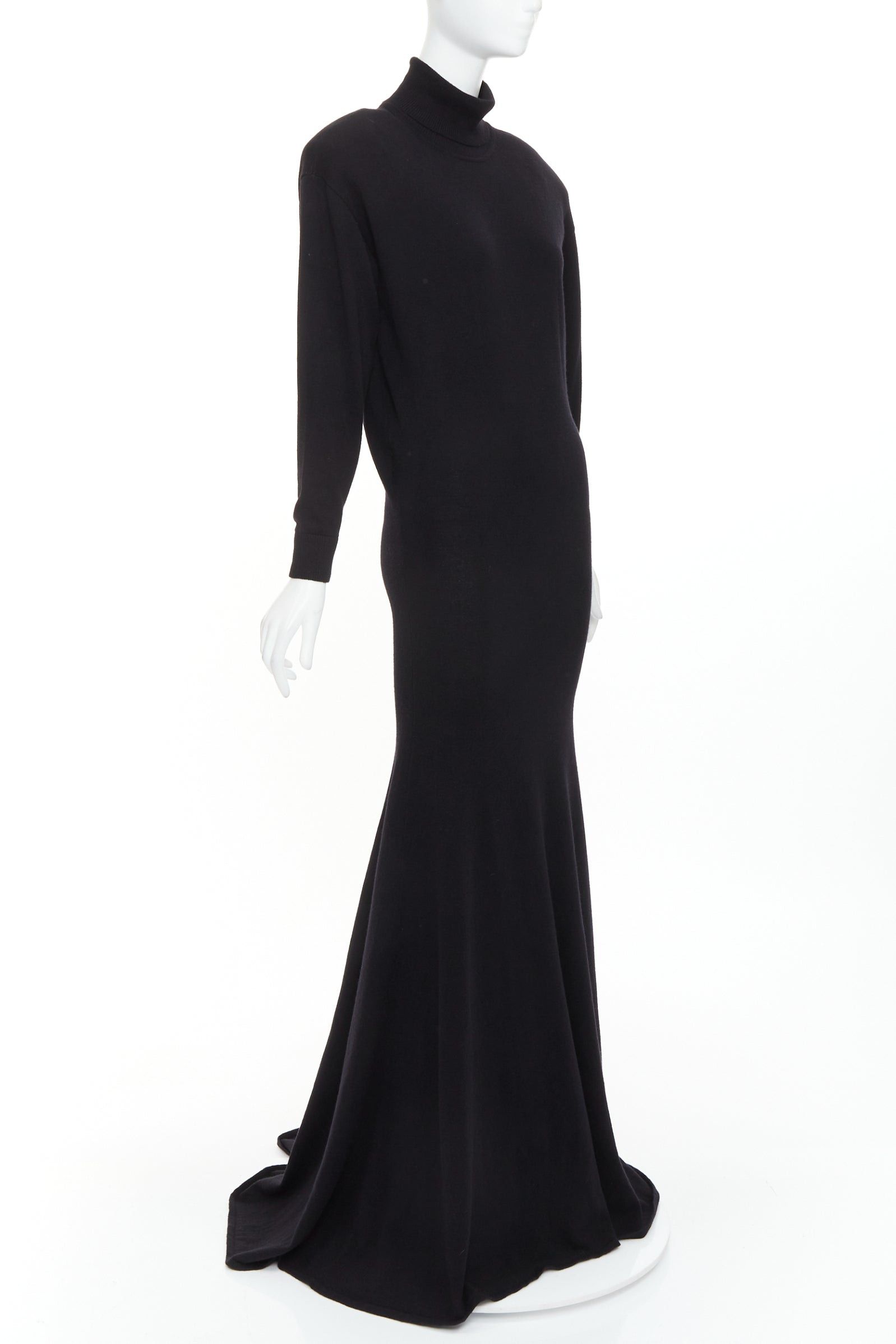 Saint Laurent Paris SAINT LAURENT 2022 Runway 100% cashmere knit turtleneck Power padded shoulder maxi dress gown XS Size S / US 4 / IT 40 - 1 Thumbnail