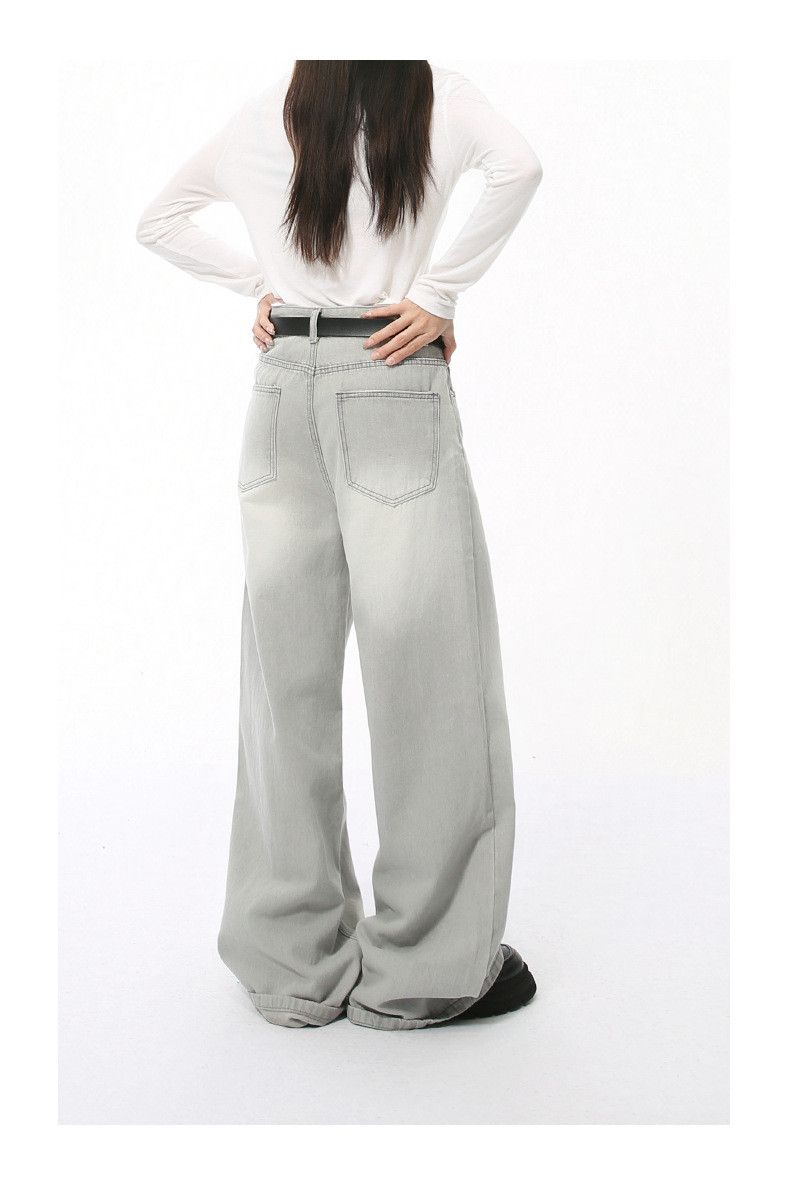 Japanese Brand × Jean Street retro washed light gray straight wide-leg jeans Size US 32 / EU 48 - 6 Thumbnail