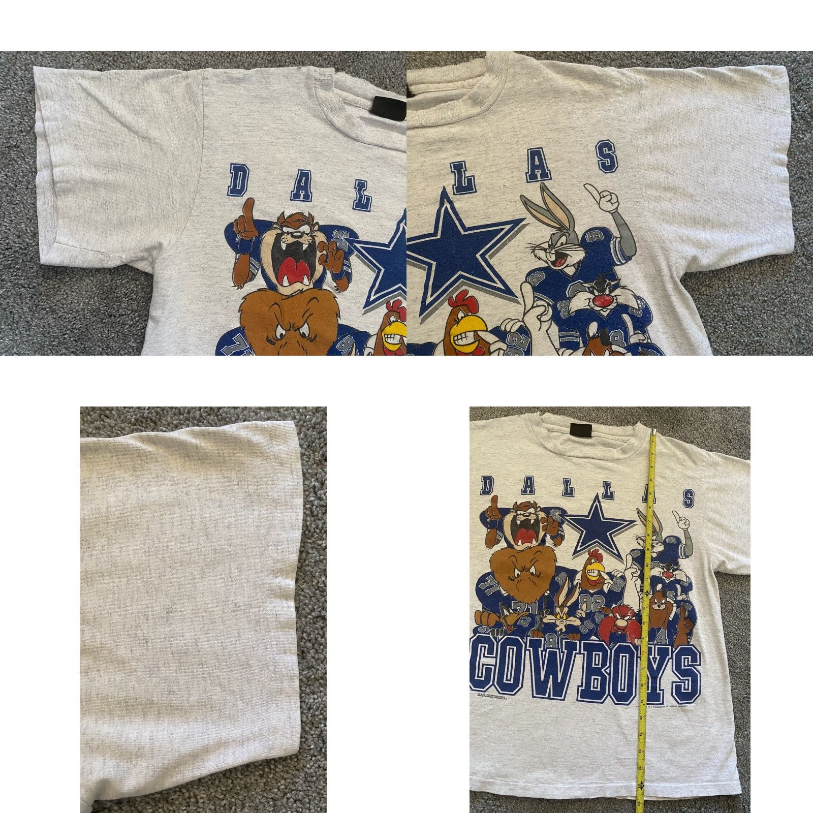 Changes VINTAGE 1993 Changes T Shirt Dallas Cowboys Looney Tunes Men L Single Stitch Gray Short Sleeve Bugs Bunny Sylvester Taz 90s Cartoon Sports NFL Size US L / EU 52-54 / 3 - 8 Thumbnail