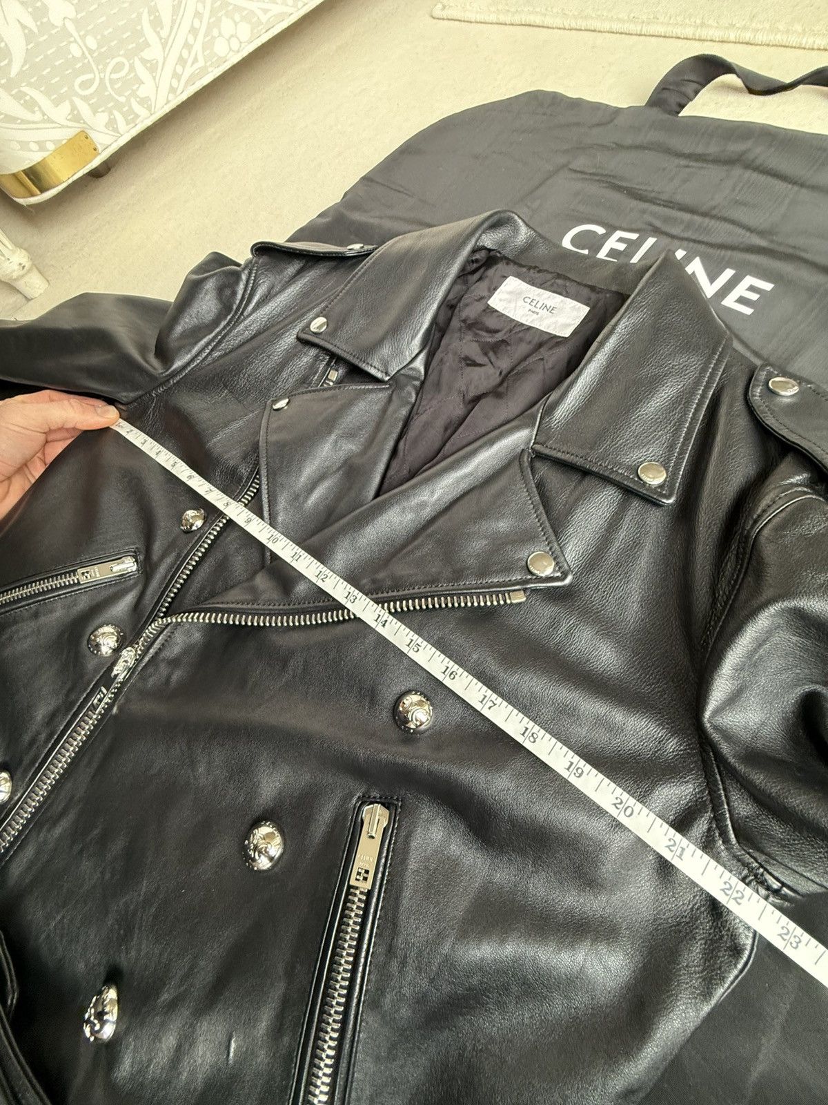 Celine $6.5k Celine Triomphe logo biker leather jacket Hedi Slimane Size US S / EU 44-46 / 1 - 9 Thumbnail