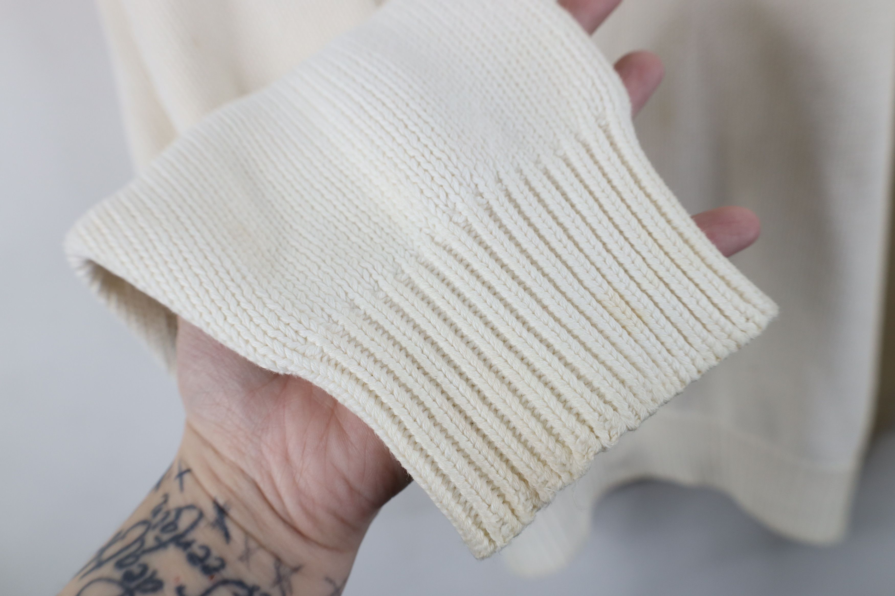 Vintage Vintage 90s Streetwear Cotton Knit Crewneck Sweater Cream Size US XL / EU 56 / 4 - 6 Thumbnail