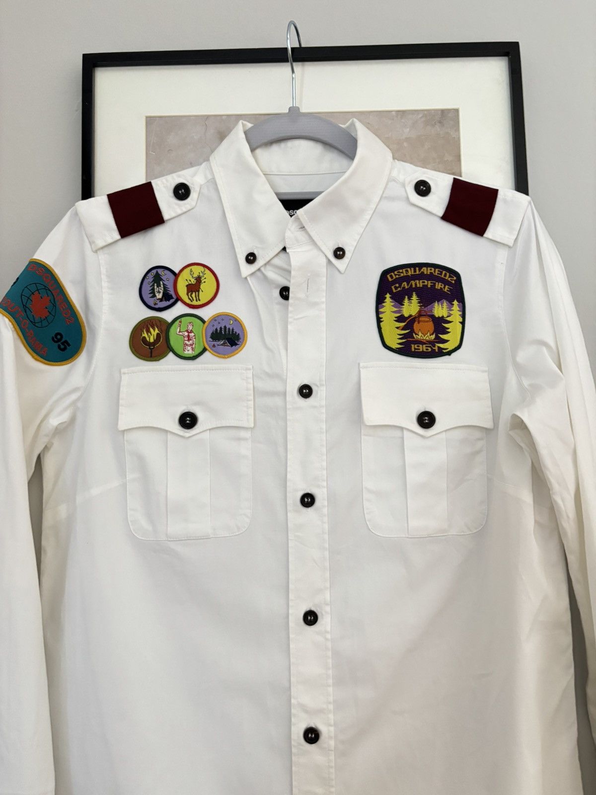 Dsquared2 DSQUARED2 Campfire Patches Shirt Dress White – rare Military Size S / US 4 / IT 40 - 2 Thumbnail