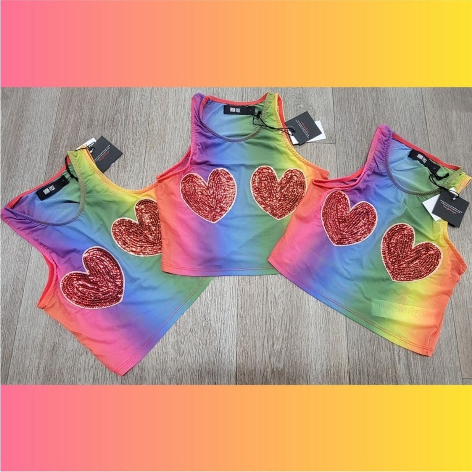 Iron Fist Iron Fist SOMEWHERE Rainbow Sequin Heart Sheer Crop Tank Top Size M / US 6-8 / IT 42-44 - 14 Thumbnail