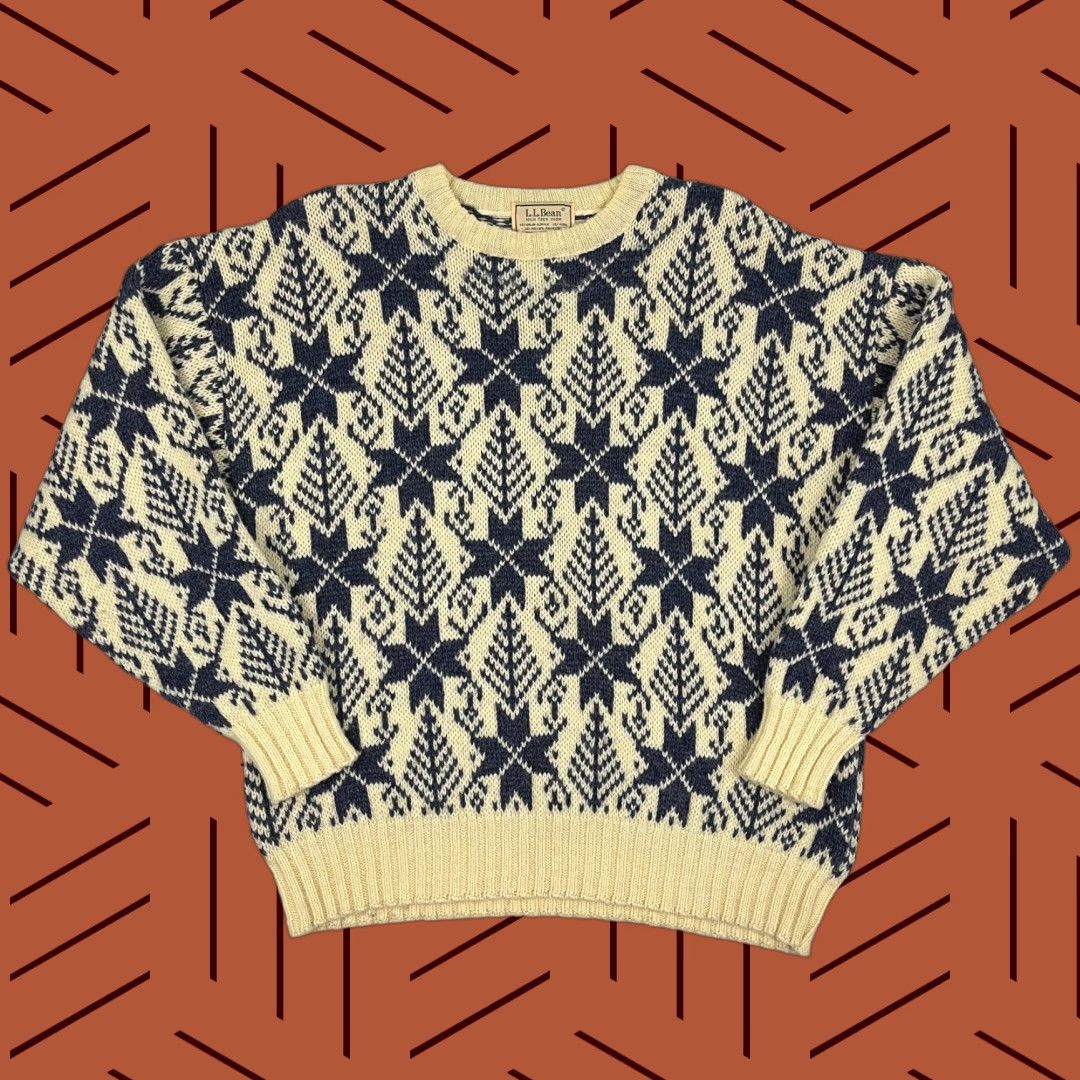 VTG LL BEAN Sweater Mens XL Multicolor Wool Blend Nordic Winter Crew Jumper USA