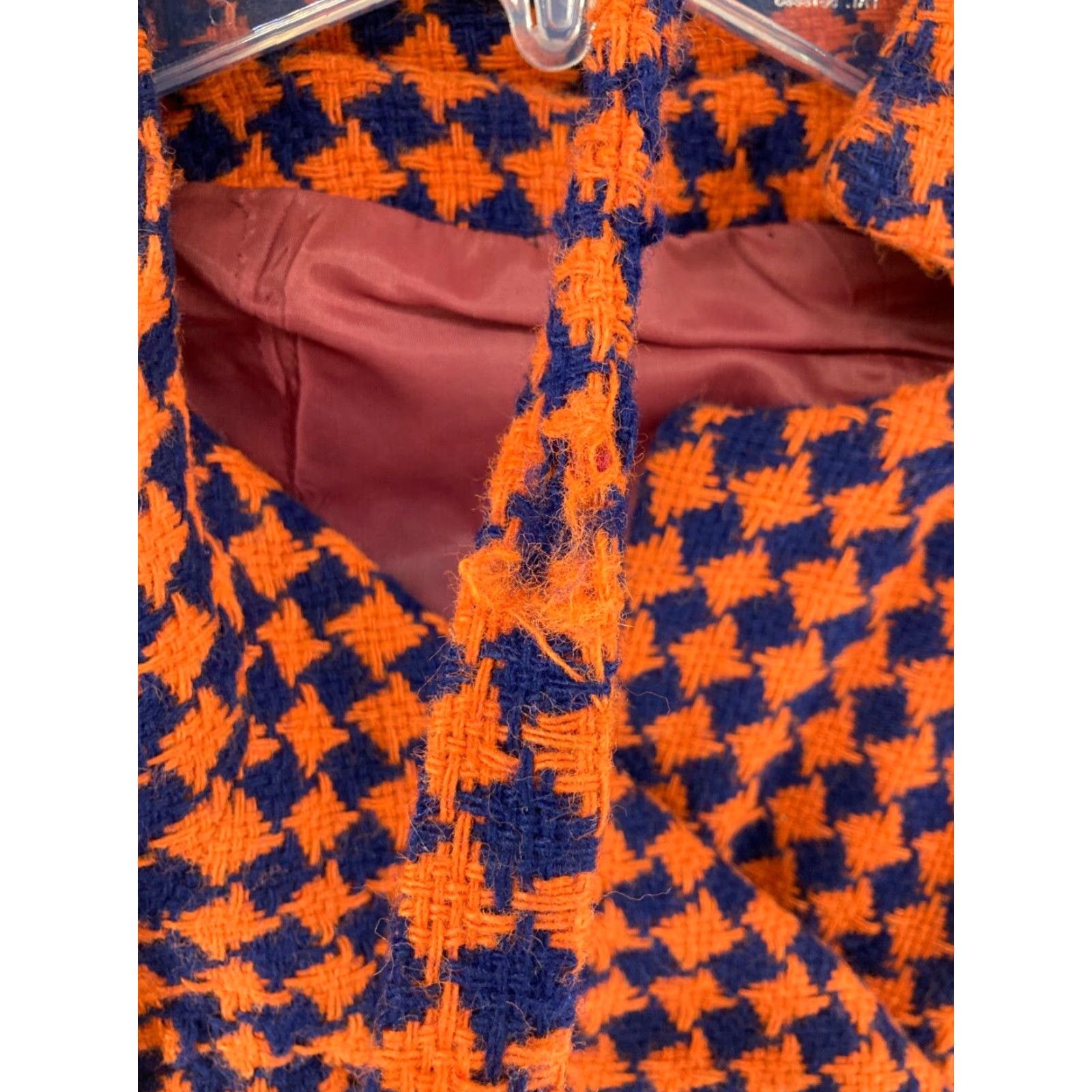 Vintage 60s Jacket Wool Knit Orange and Black Houndstooth Womens Medium Size M / US 6-8 / IT 42-44 - 5 Thumbnail