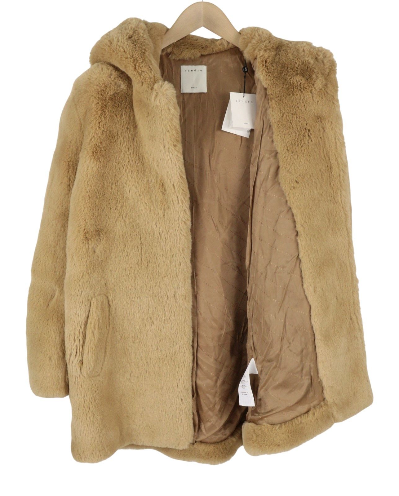 Sandro 38 M Brown Faux Fur Hooded Snap Buttons 88487 Size M / US 6-8 / IT 42-44 - 4 Thumbnail