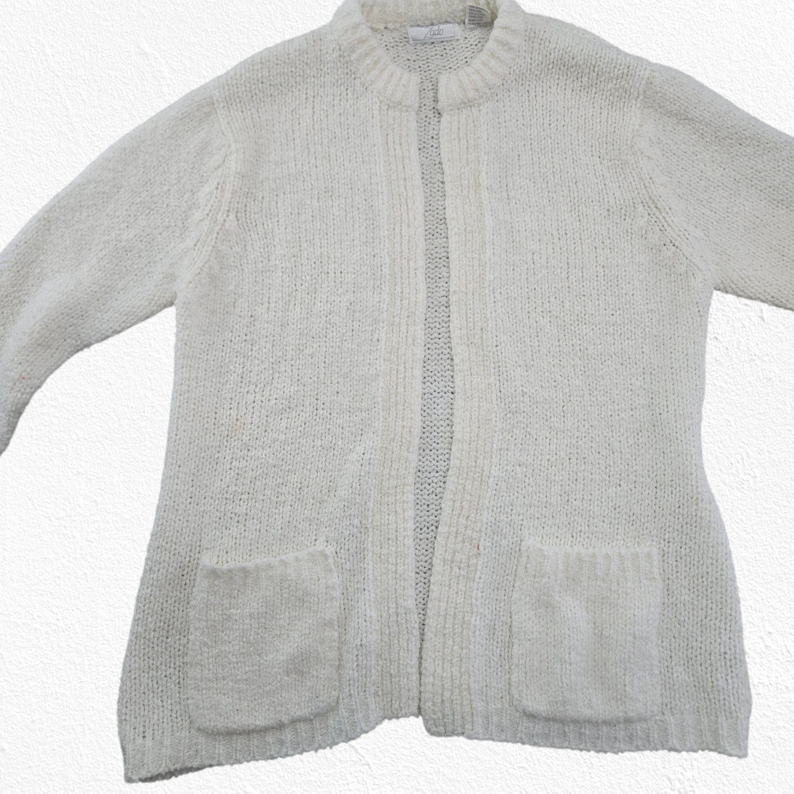 Vintage 80s Ivory Open Front Cardigan Sweater Size Large Size L / US 10 / IT 46 - 7 Thumbnail