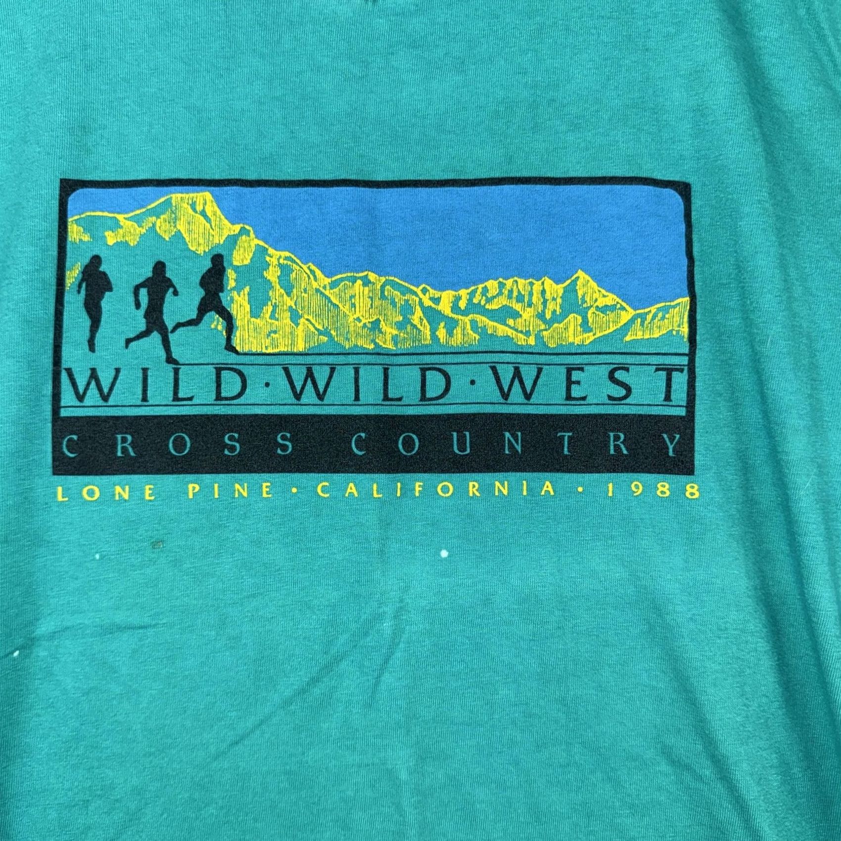 Vintage VINTAGE Oneita Green Cross Country Shirt Mens M Regular Crew Neck Tee 1988 Wild West graphic USA Size US M / EU 48-50 / 2 - 4 Thumbnail