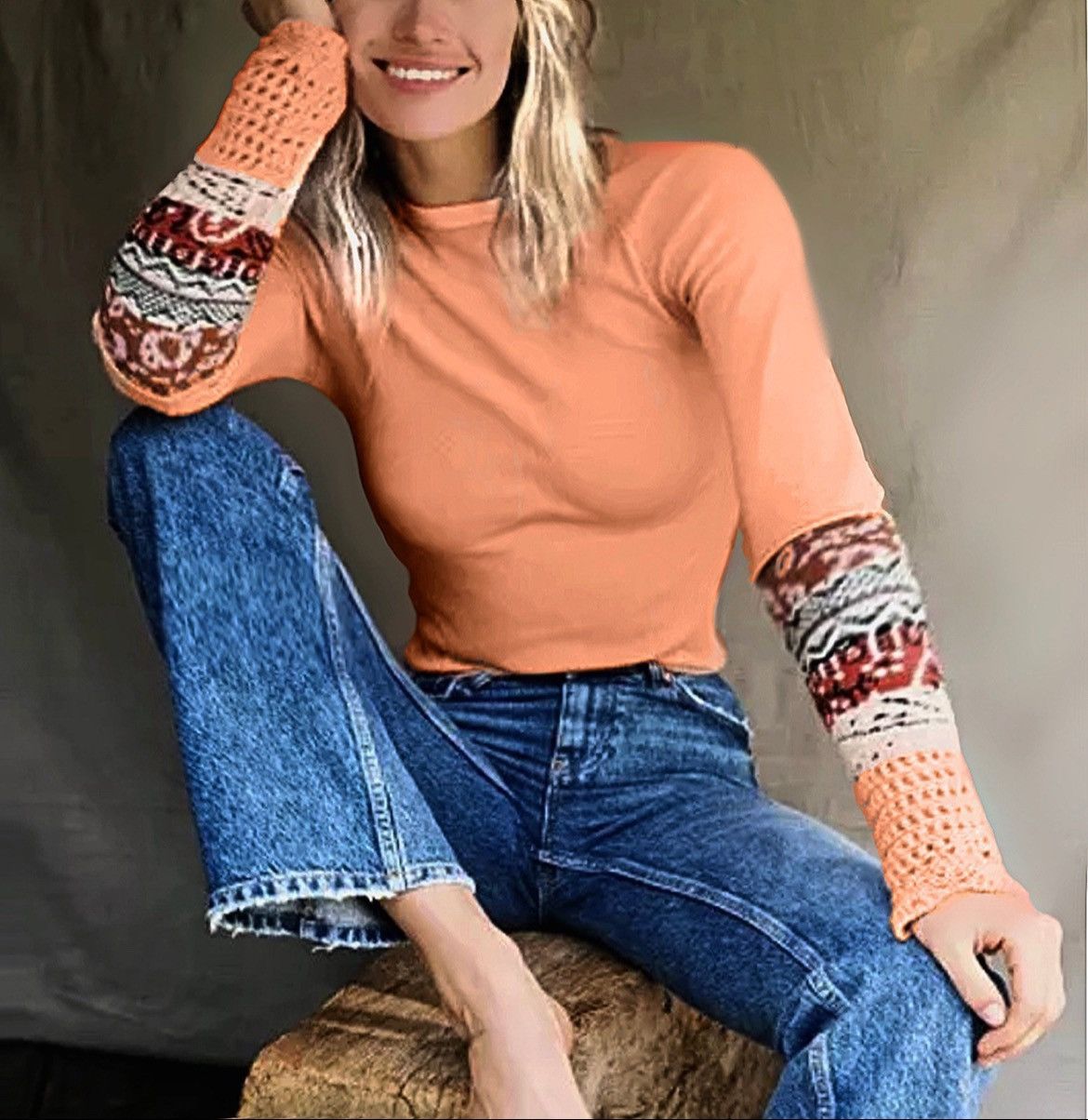 Free People NWOT, Free People Desert The Mix Cuff Henley Thermal Orange Size S / US 4 / IT 40 - 2 Thumbnail