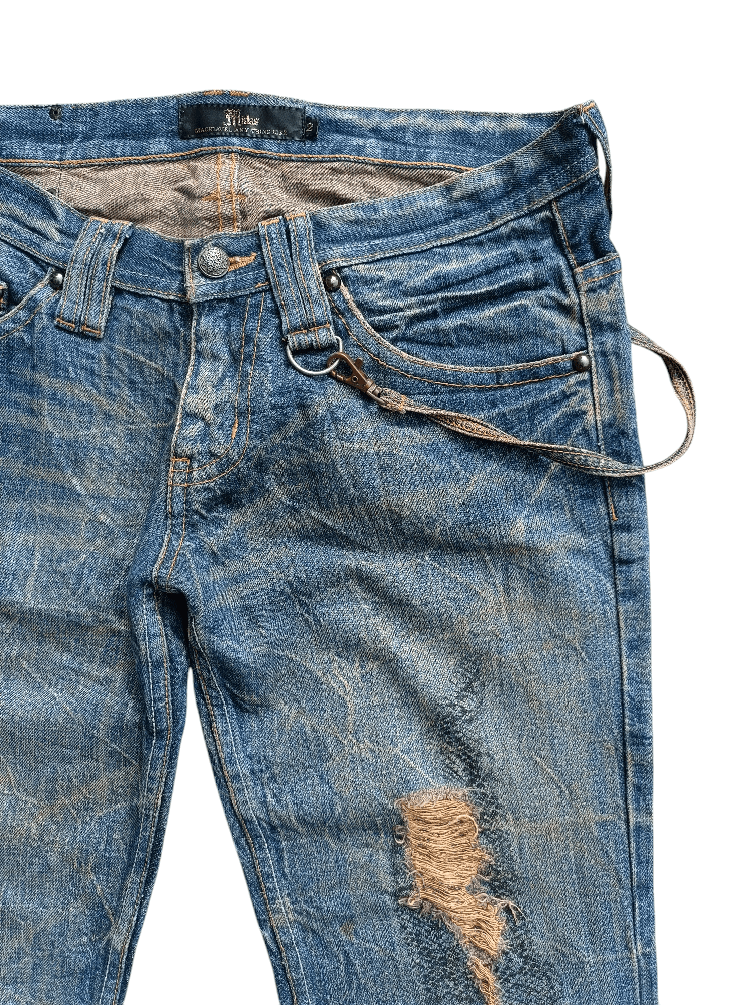 Japanese Brand FLARED Midas Japanese Machiavel Distressed Whiskers Jeans Size US 32 / EU 48 - 19 Thumbnail
