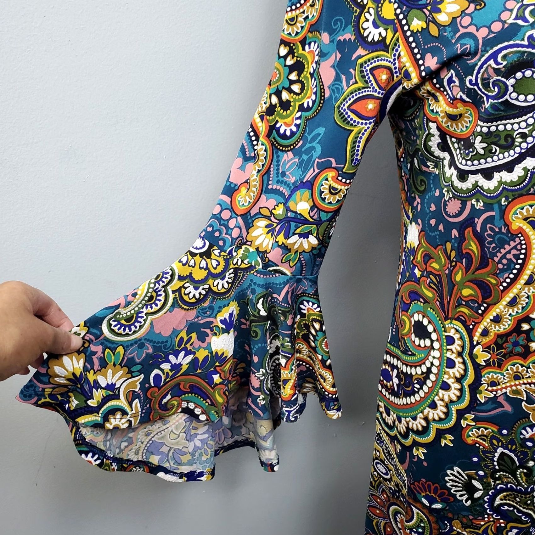 Vintage MSK Womens Dress Size M Multi Paisley Stretch Bell Sleeve O-Ring Detail Dress Size M / US 6-8 / IT 42-44 - 7 Thumbnail