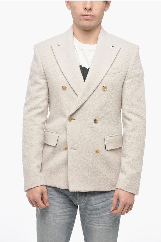 image of Amiri Wool Blend Boiled Double Breasted Jacket With Flap Pockets in Beige, Men's (Size Medium)