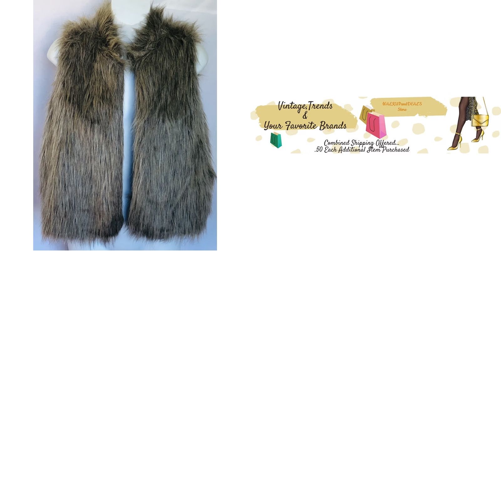 Vintage Love by Chesley Vest S Gray Faux Fur Sleeveless Pockets NWT Glam Punk Y2K 90s Size S / US 4 / IT 40 - 8 Thumbnail