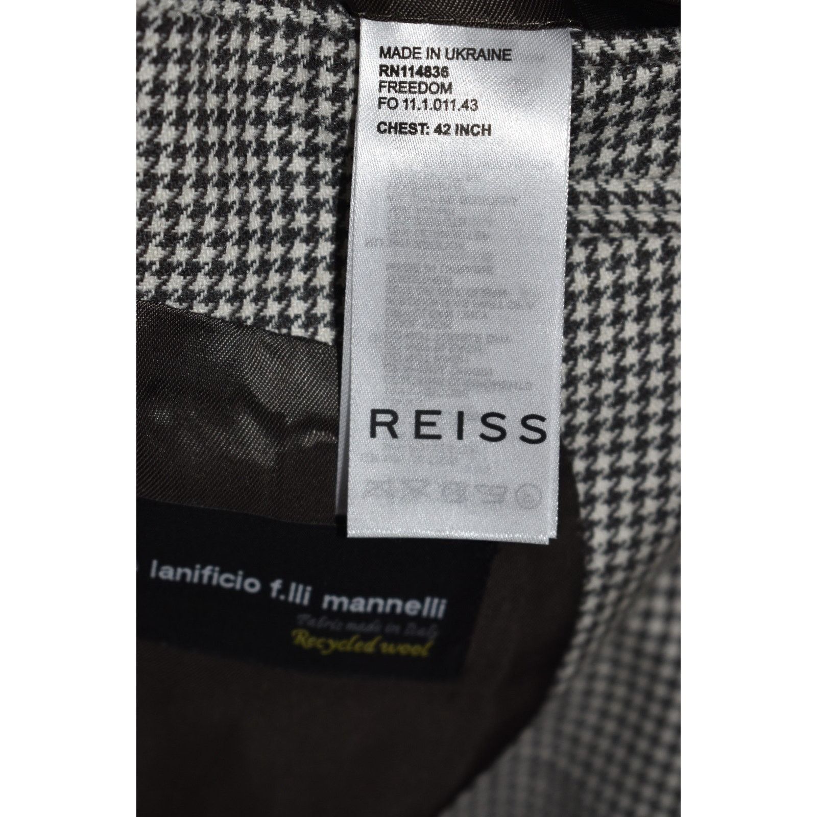 Reiss REISS Houndstooth Cotton Wool Blend 2-Button Blazer Chest 42 Size 42S - 8 Thumbnail