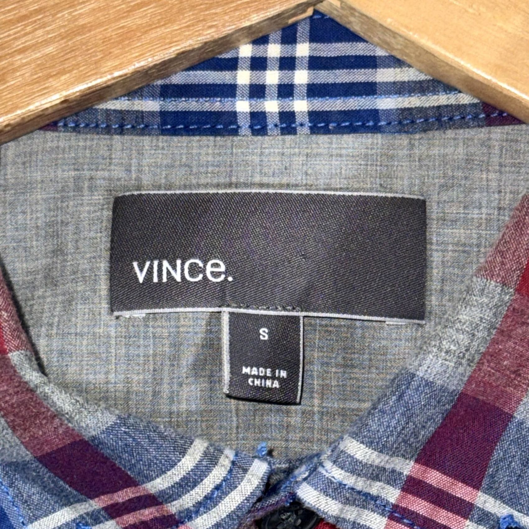 Vince Vince Shirt Mens Small Blue Red Plaid 100% Cotton Button-Down Long Sleeve Casual Size US S / EU 44-46 / 1 - 7 Thumbnail