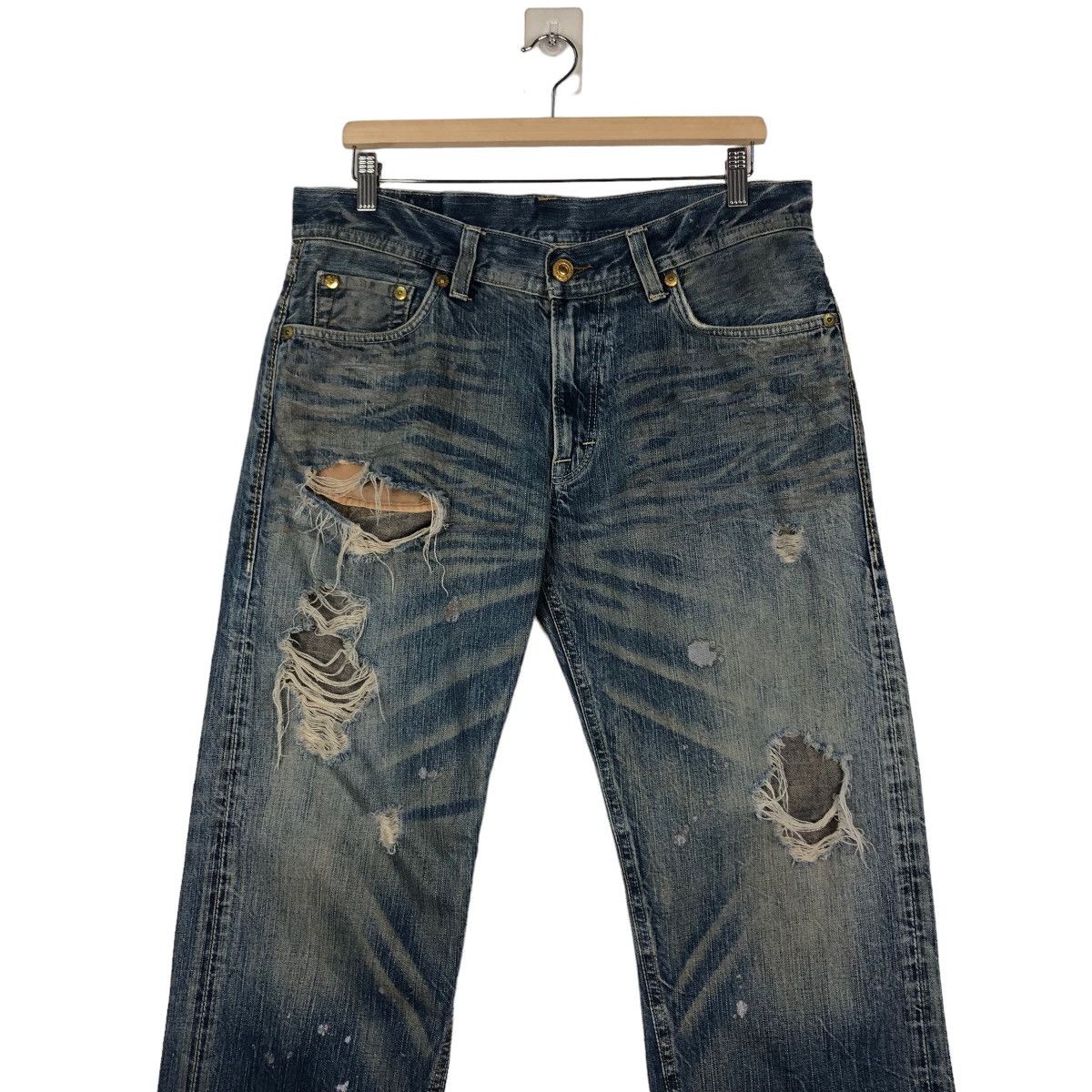 Japanese Brand 🔥Rusty Holes Punk Denim Biker Denim Craft Japan Made Size US 34 / EU 50 - 4 Thumbnail