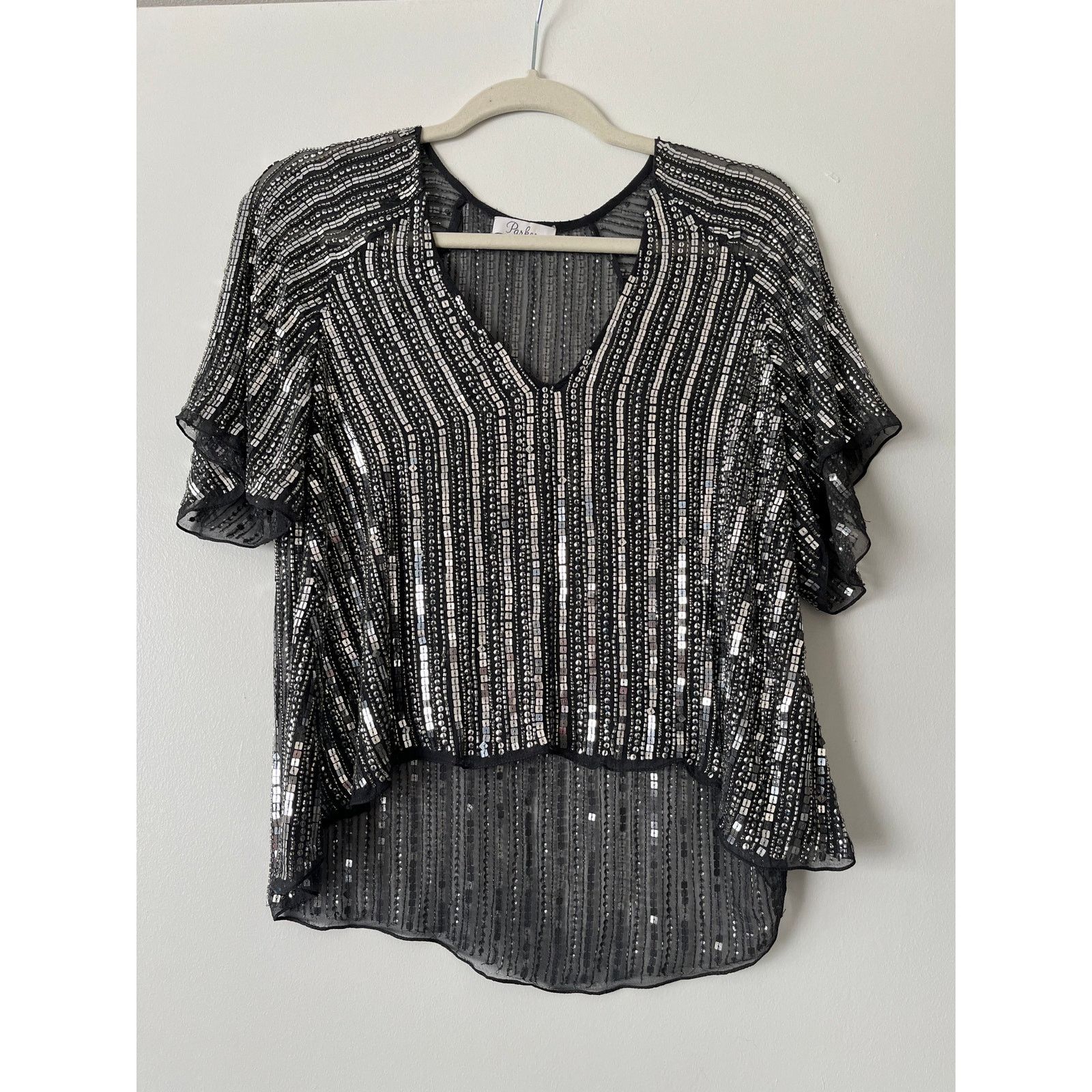 Parker Parker Sequin Beaded Silver Formal Blouse Sz XS Size XS / US 0-2 / IT 36-38 - 2 Thumbnail