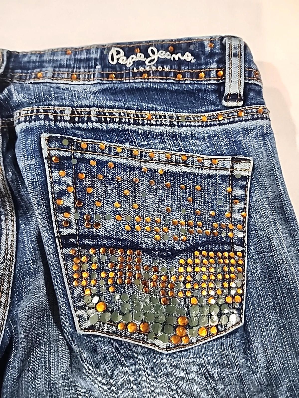Pepe Jeans Pepe Jeans UK Blue Jeans Orange Beaded Low Rise 29/30W x 32L Size 29" - 2 Thumbnail