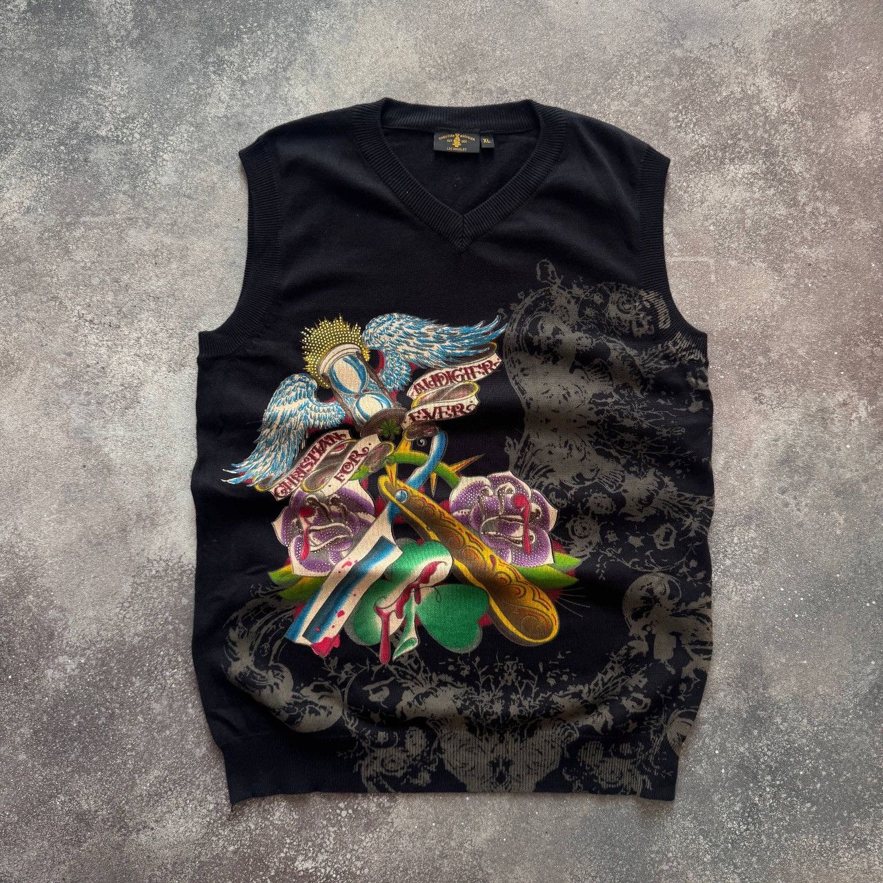 Ed Hardy Christian Audigier (Ed Hardy) Rhinestones Sleeveless Sweater Size US XL / EU 56 / 4 - 2 Thumbnail