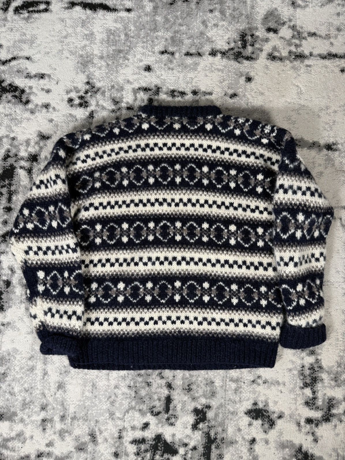 Vintage Vintage Chunky Knitted Navy Cream Wool Sweater Size US L / EU 52-54 / 3 - 4 Thumbnail