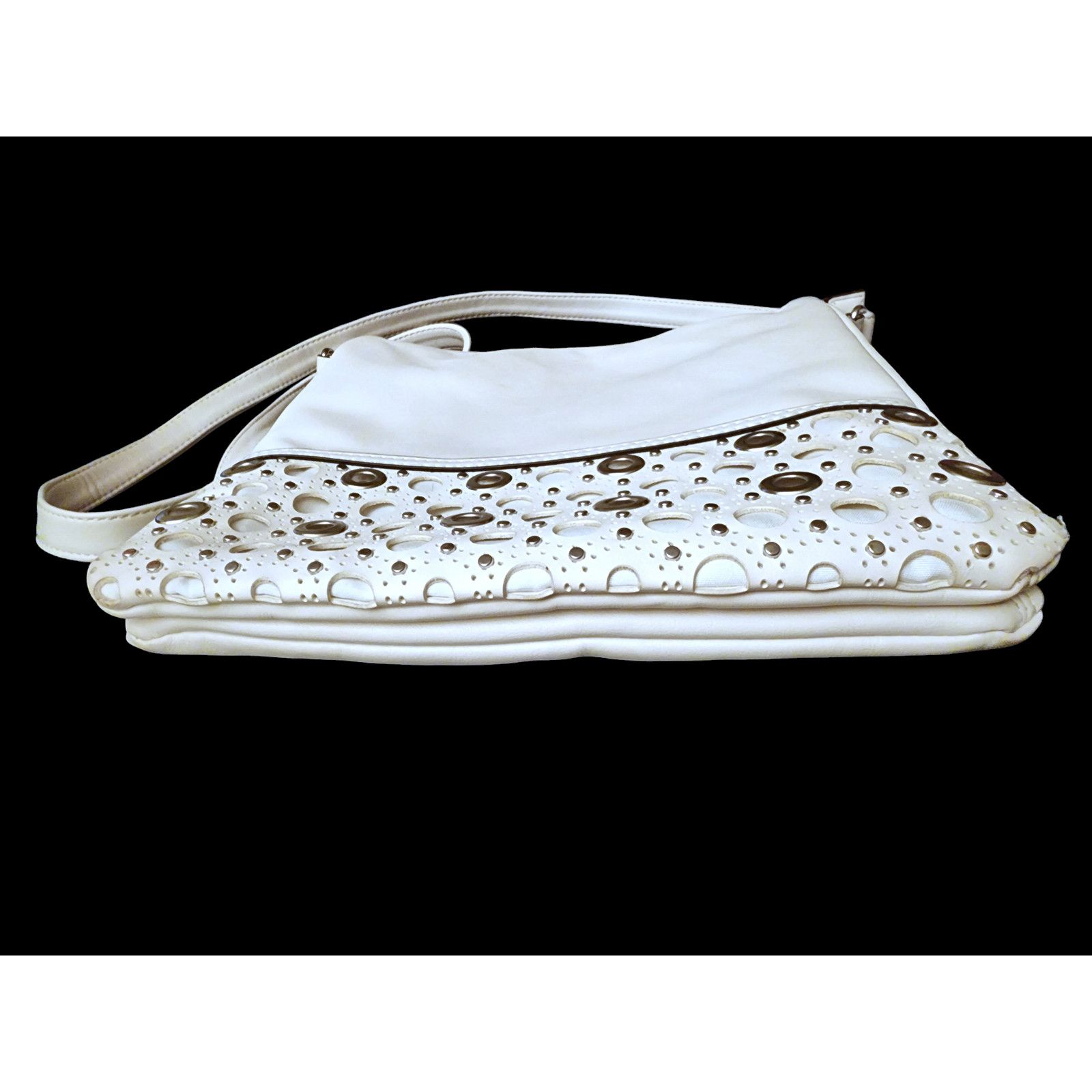 Other Unbranded white faux leather crossbody bag studded grommets Size ONE SIZE - 6 Thumbnail