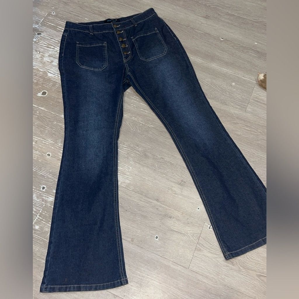Other MidiRoss Dark Blue button fly Flared western Women's Jeans Size 33" - 3 Thumbnail